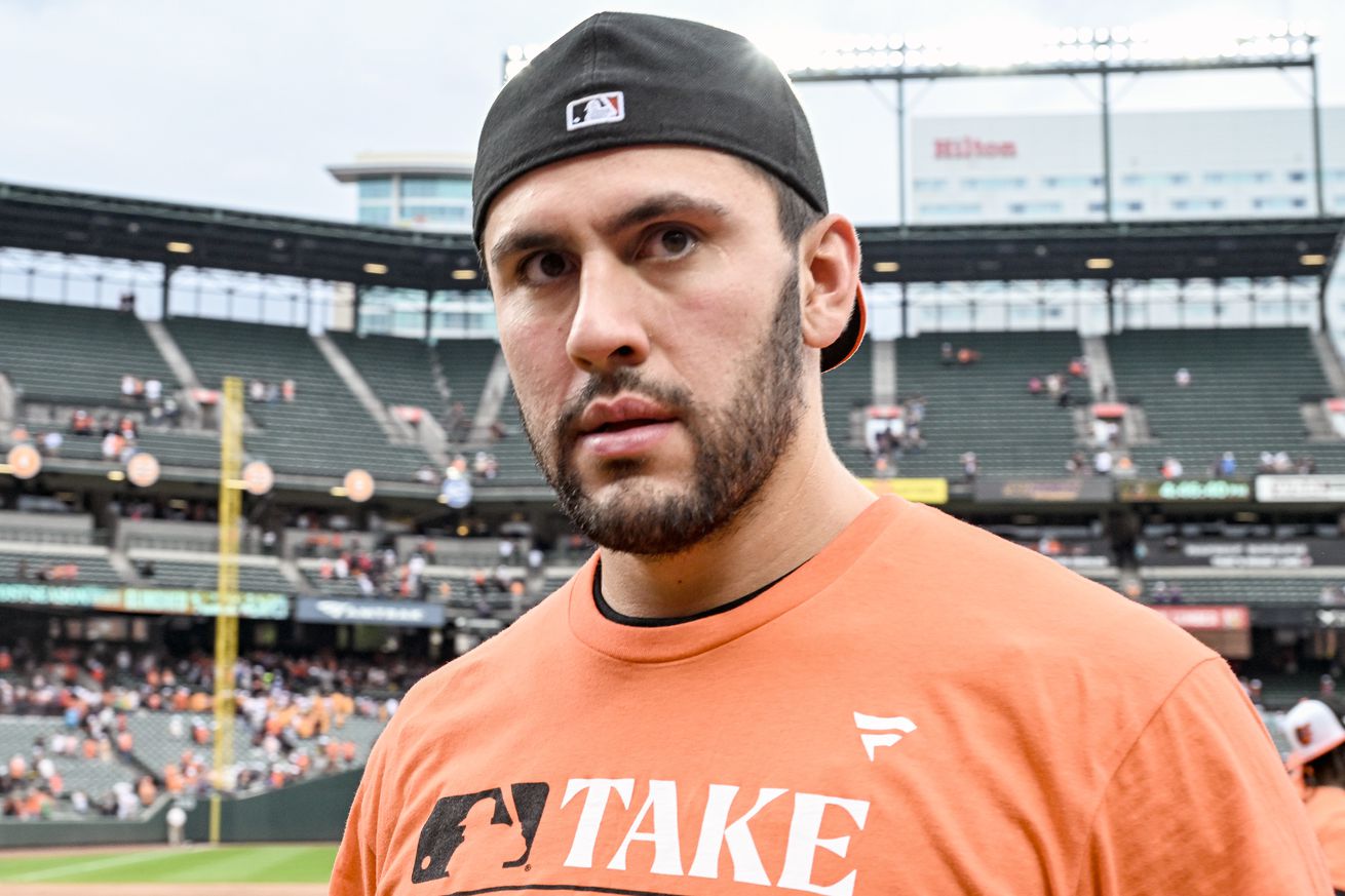 Grayson Rodriguez close up in his Take October t-shirt