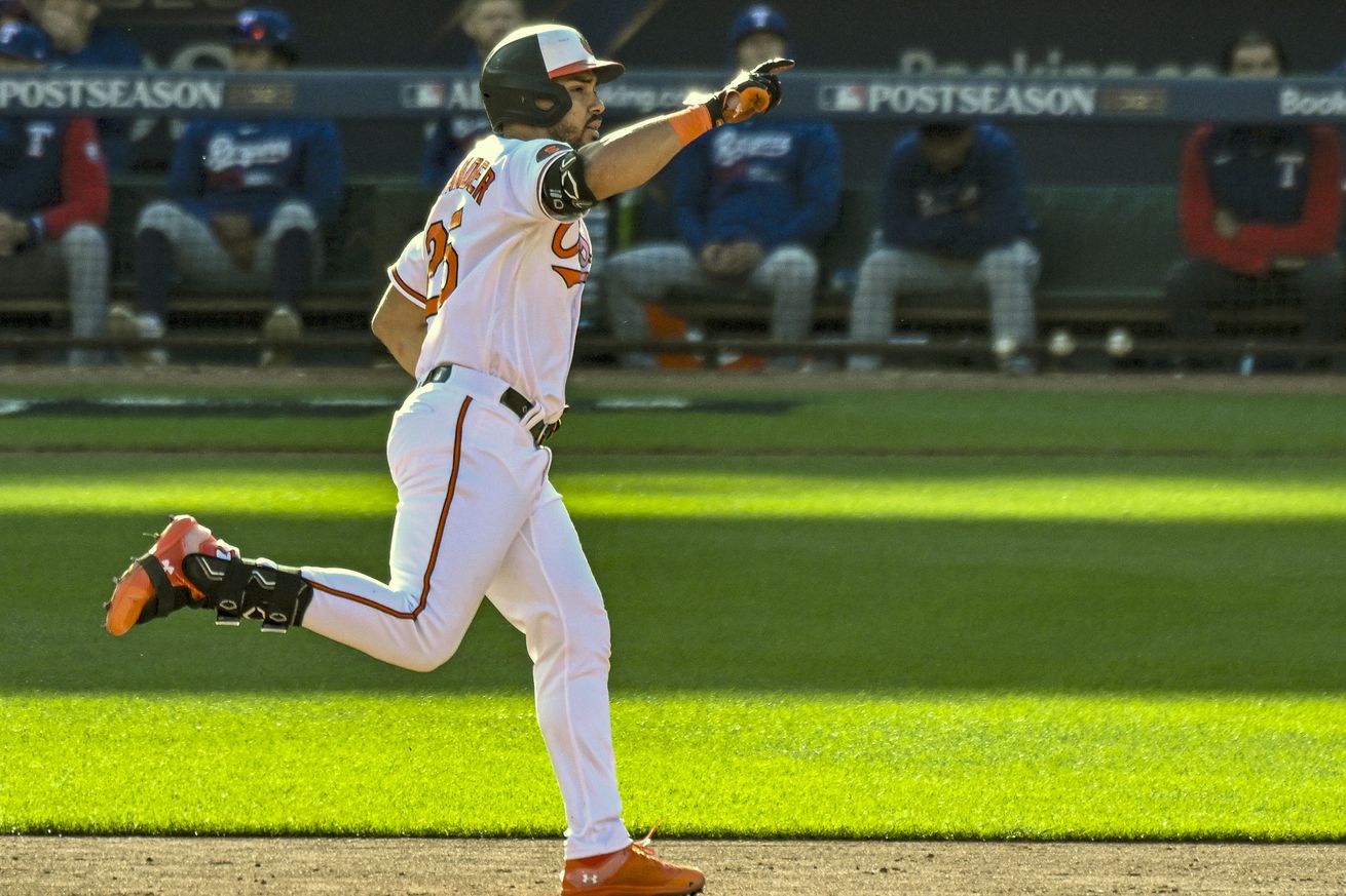 Anthony Santander rounds the bases after hitting a home run