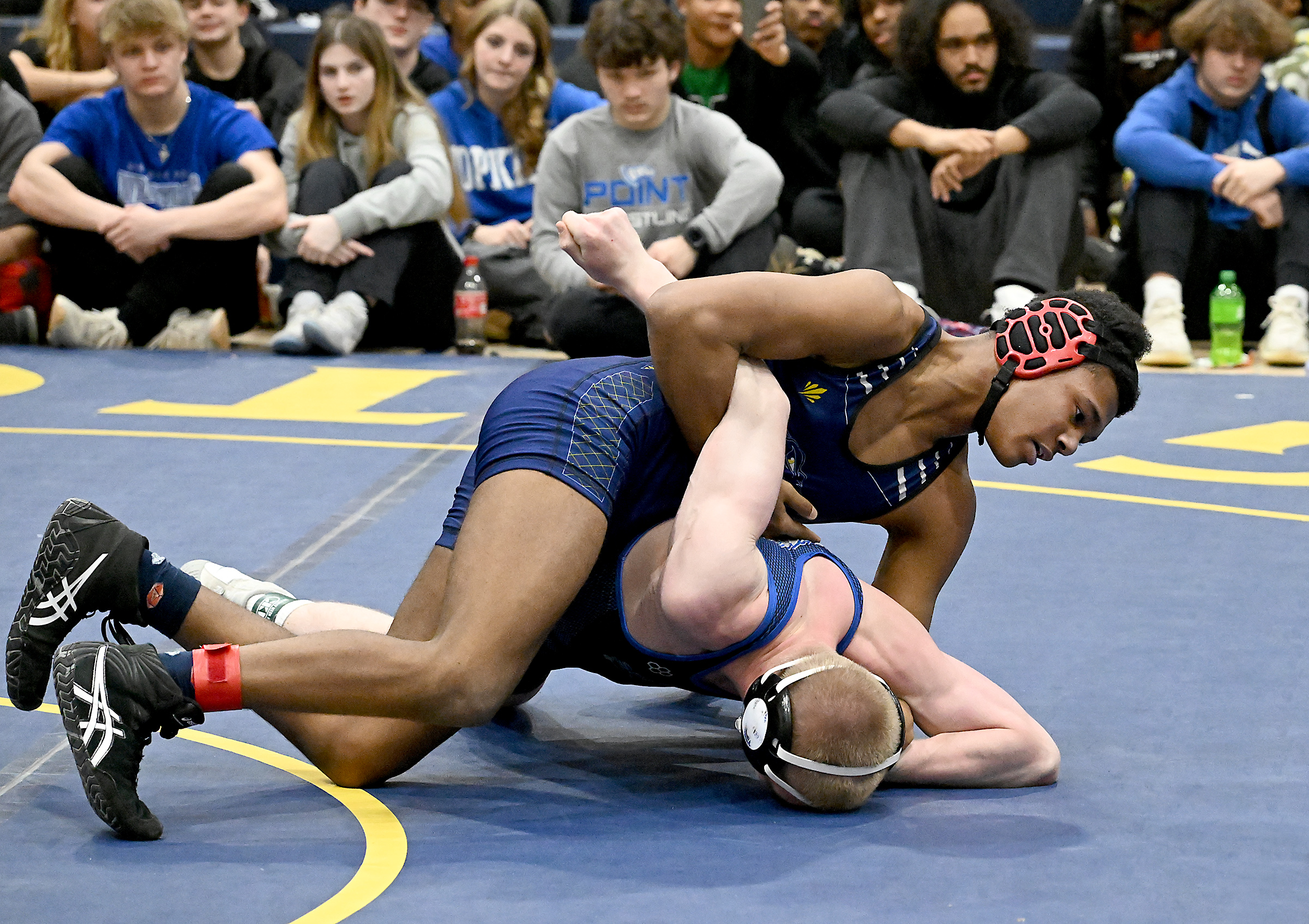 Perry Hall's Victor Marks-Jenkins, top, decisioned Sparrow's Points Tanner Cooper,...