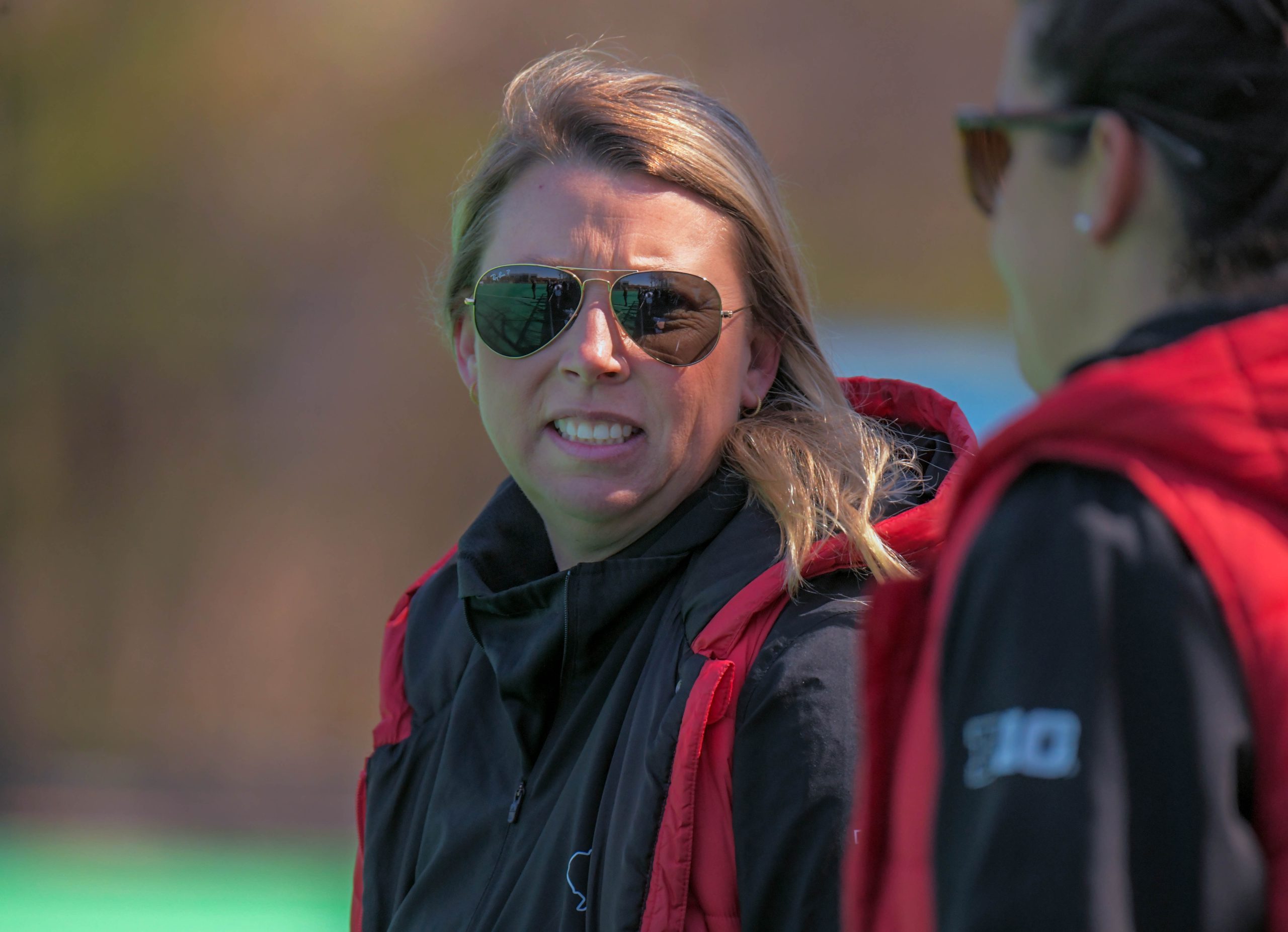 Rutgers Scarlet Knights head women's lacrosse coach Melissa Lehman watches...