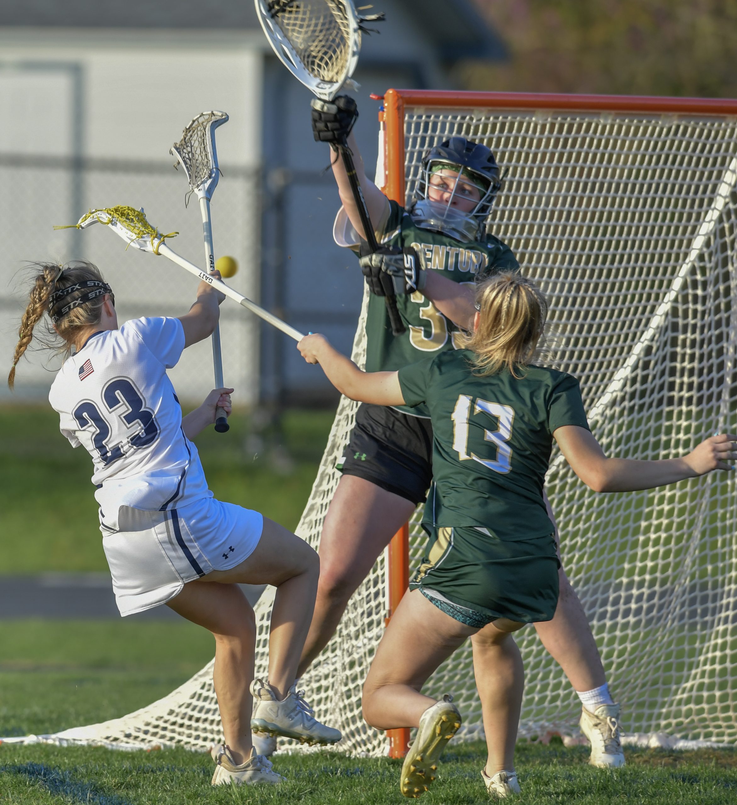 Manchester Valley’s Emelyn Scott is thwarted at the goal by...