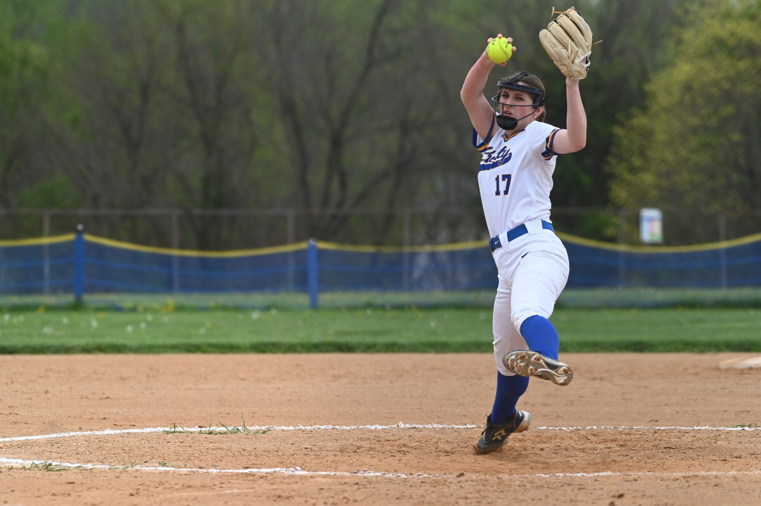 Liberty pitcher Sophia Steele winds up in her delivery to...