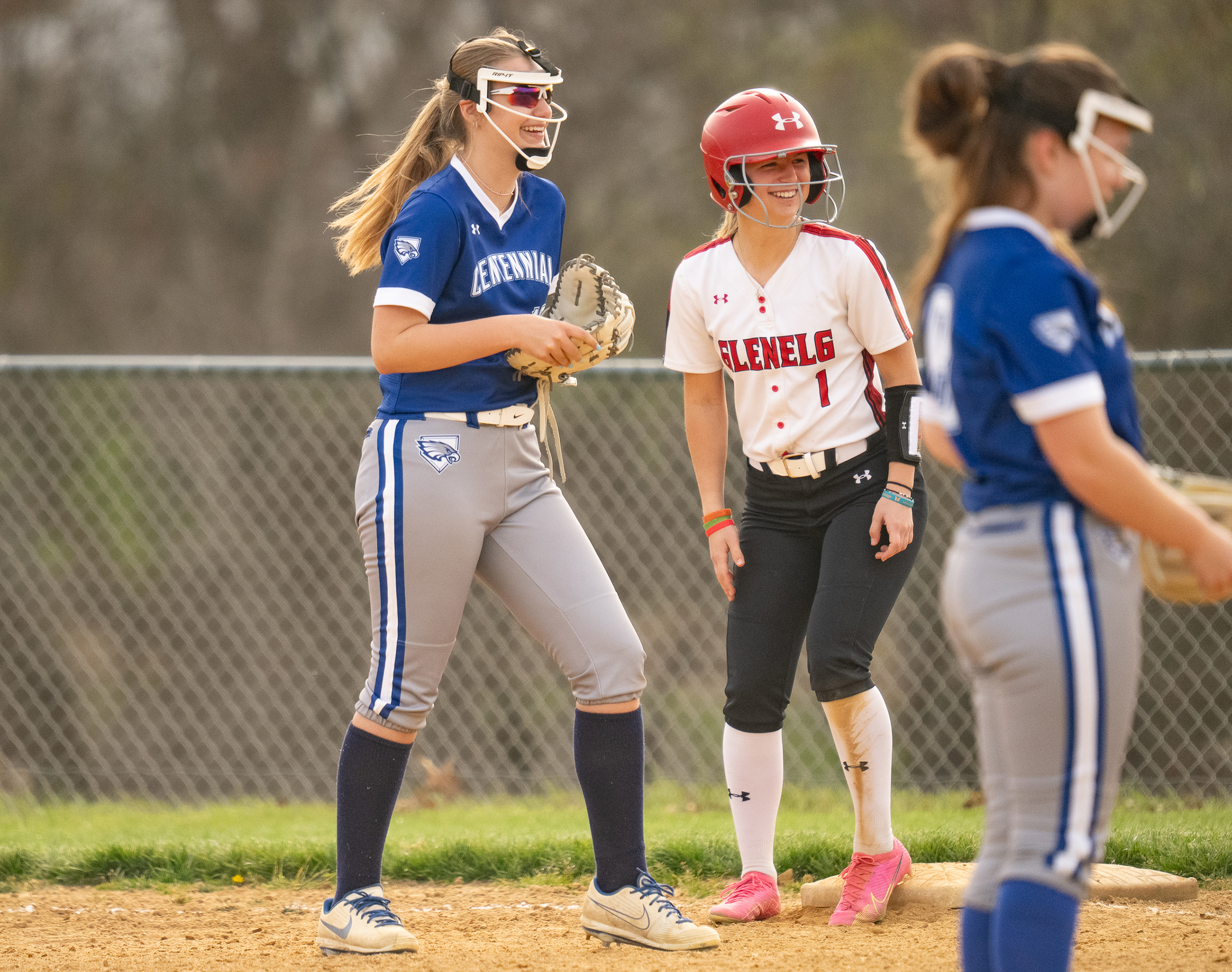 April 8, 2024 Centennial first baseman #10, Caroline Krause, shares...