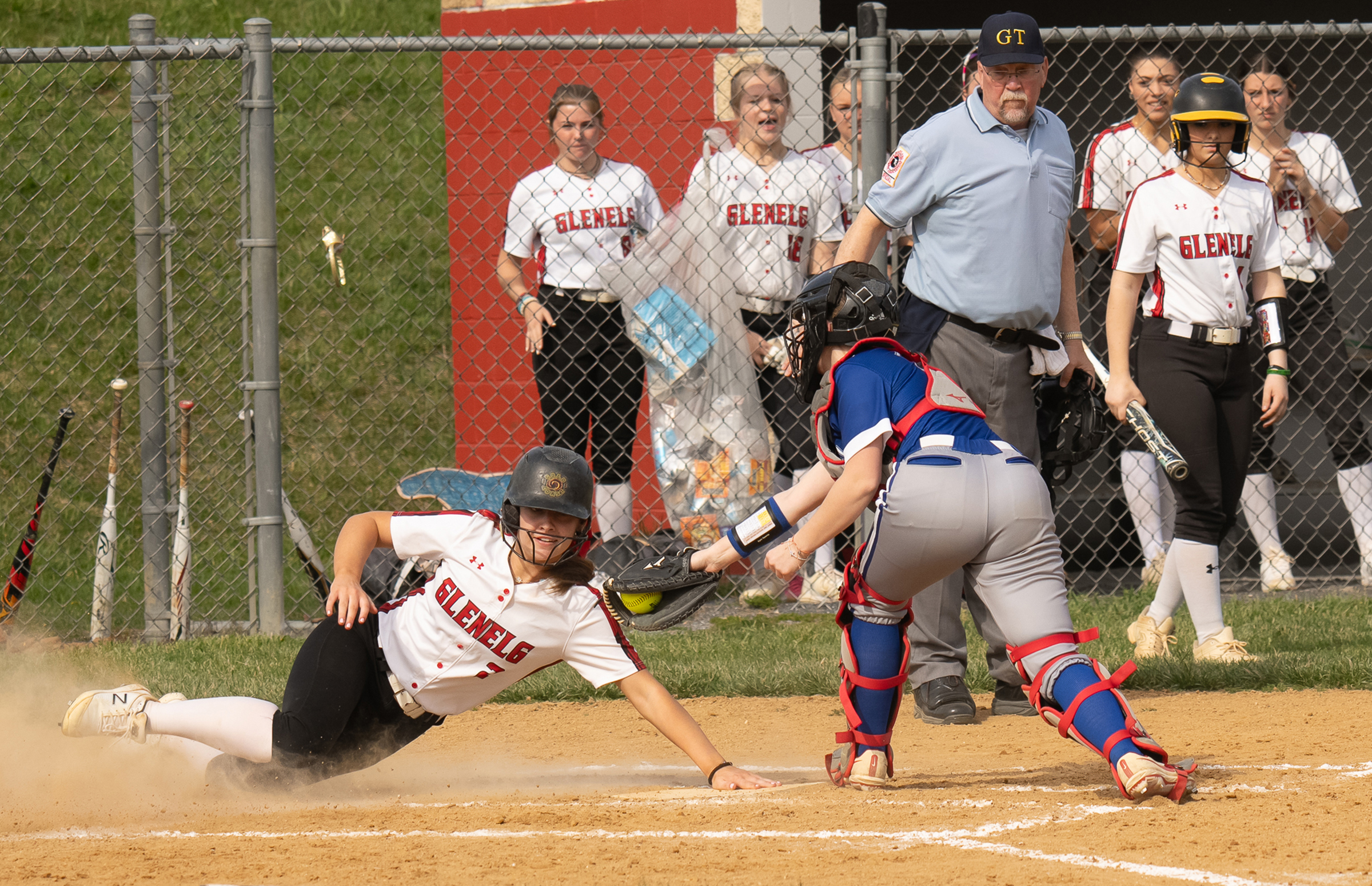 Glenelg's Rylie Thomas beats the throw and the tag as...