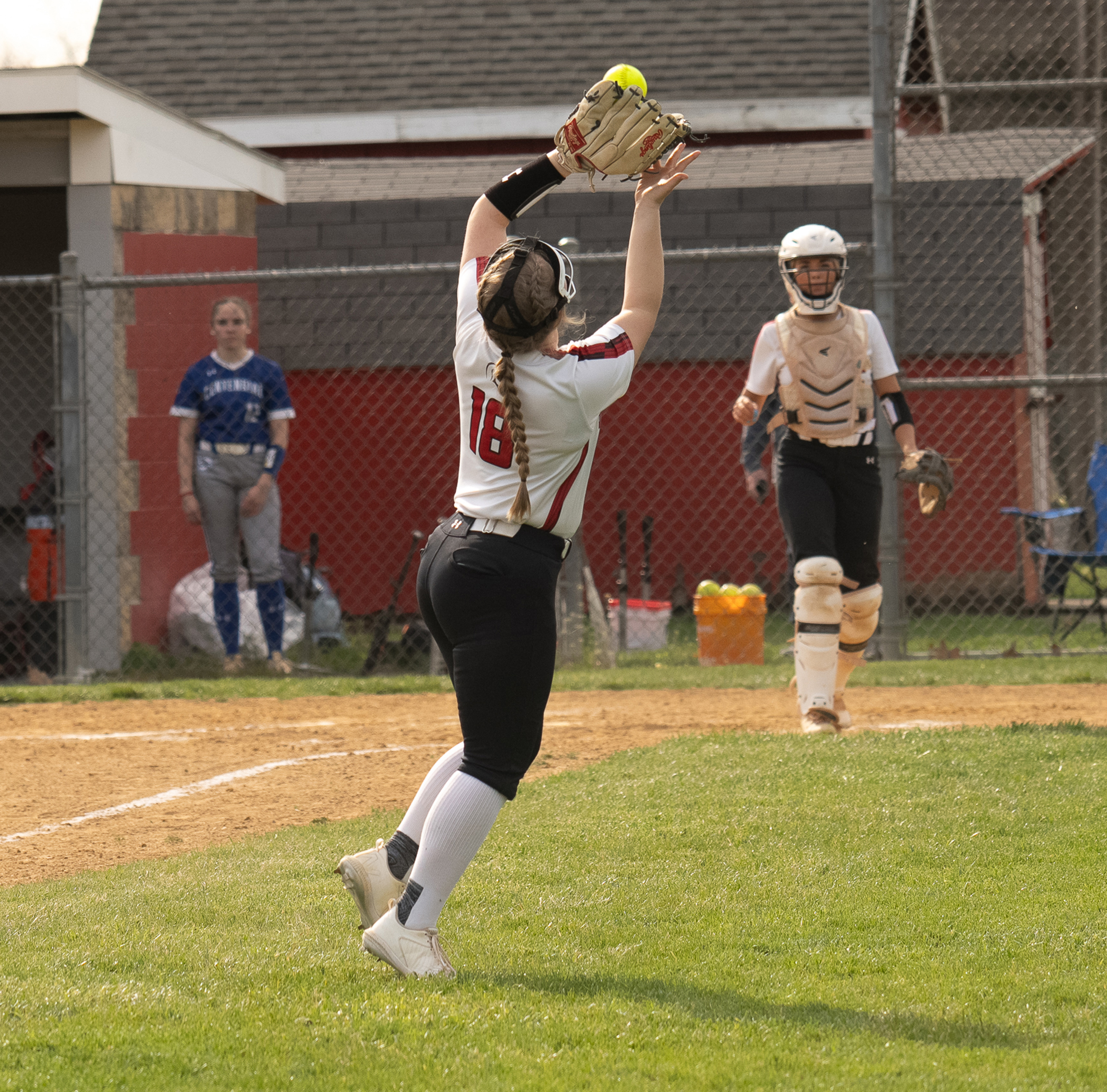 April 8, 2024 Glenelg third baseman #18, Ayana Moore, catches...