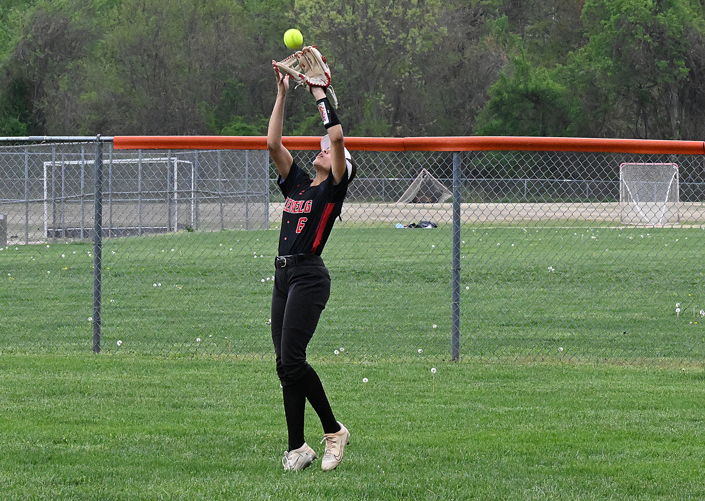 Glenelg #6, Abiola Owens, makes a play on a fly...