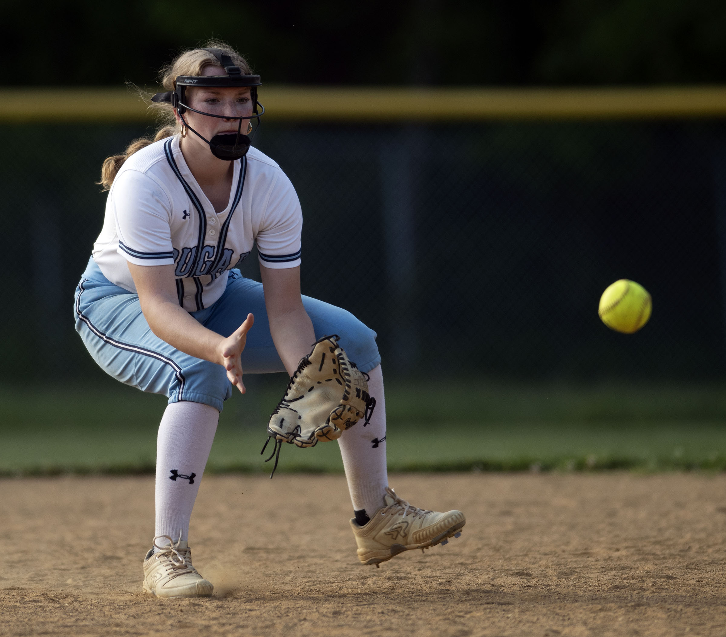 Chesapeake shortstop Amya Murphy fields a grounder against Crofton at...