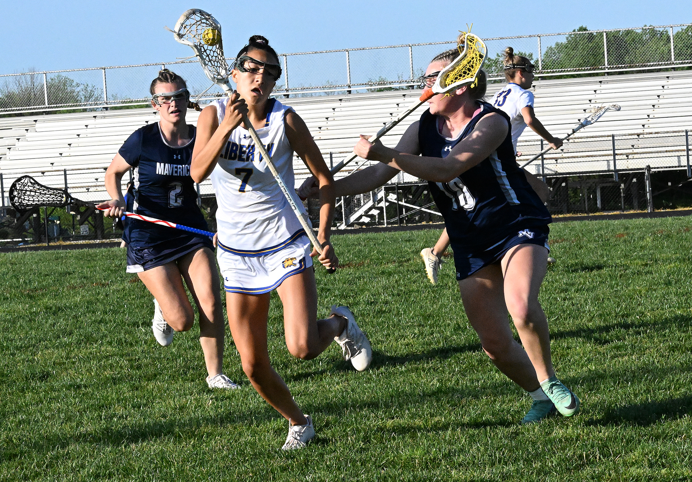 Liberty #7, Annika Wray brings the ball up-field, Manchester Valley...