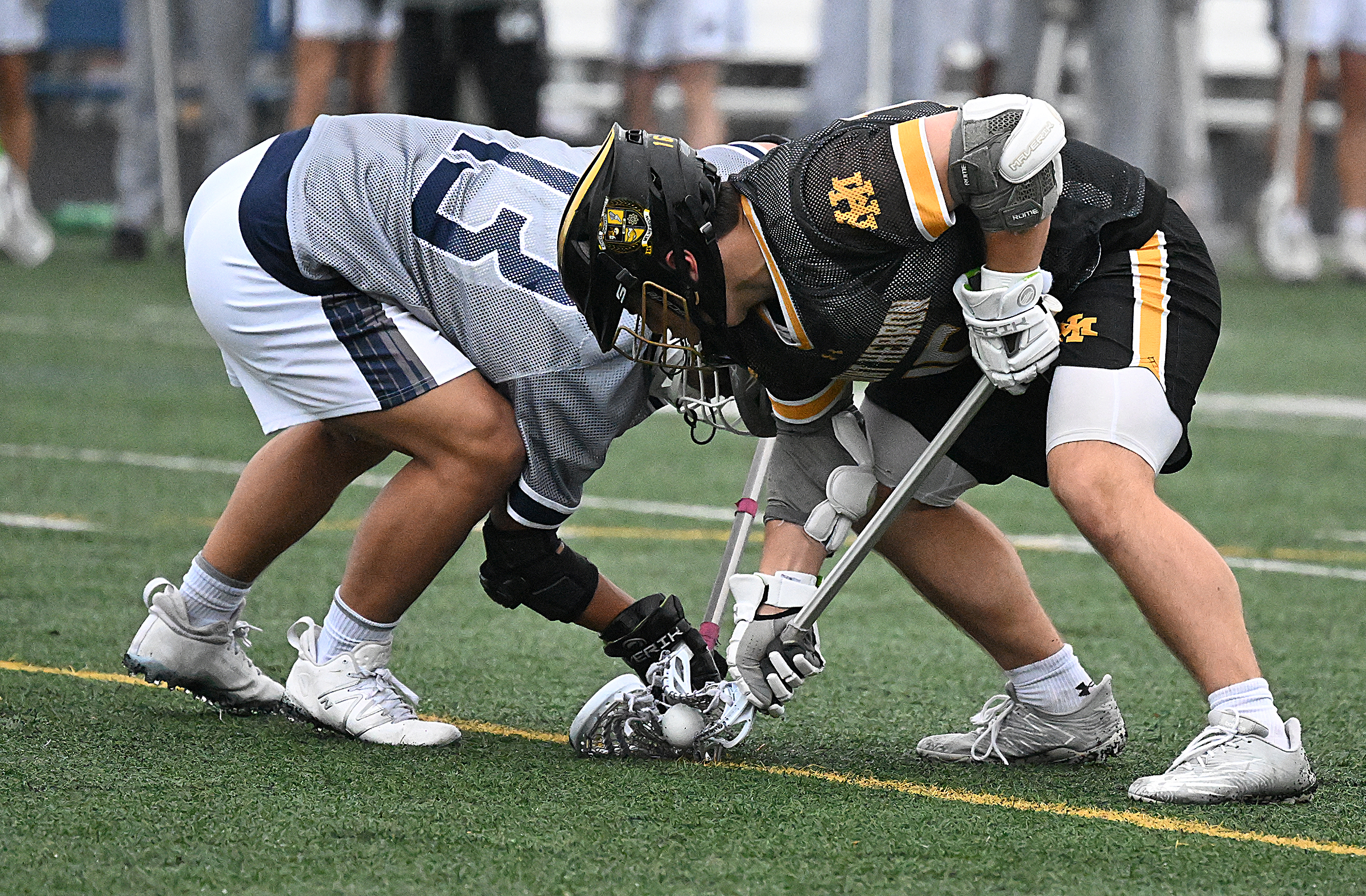 Mt. Hebron #15, Doug Cohen wins the faceoff and scores...