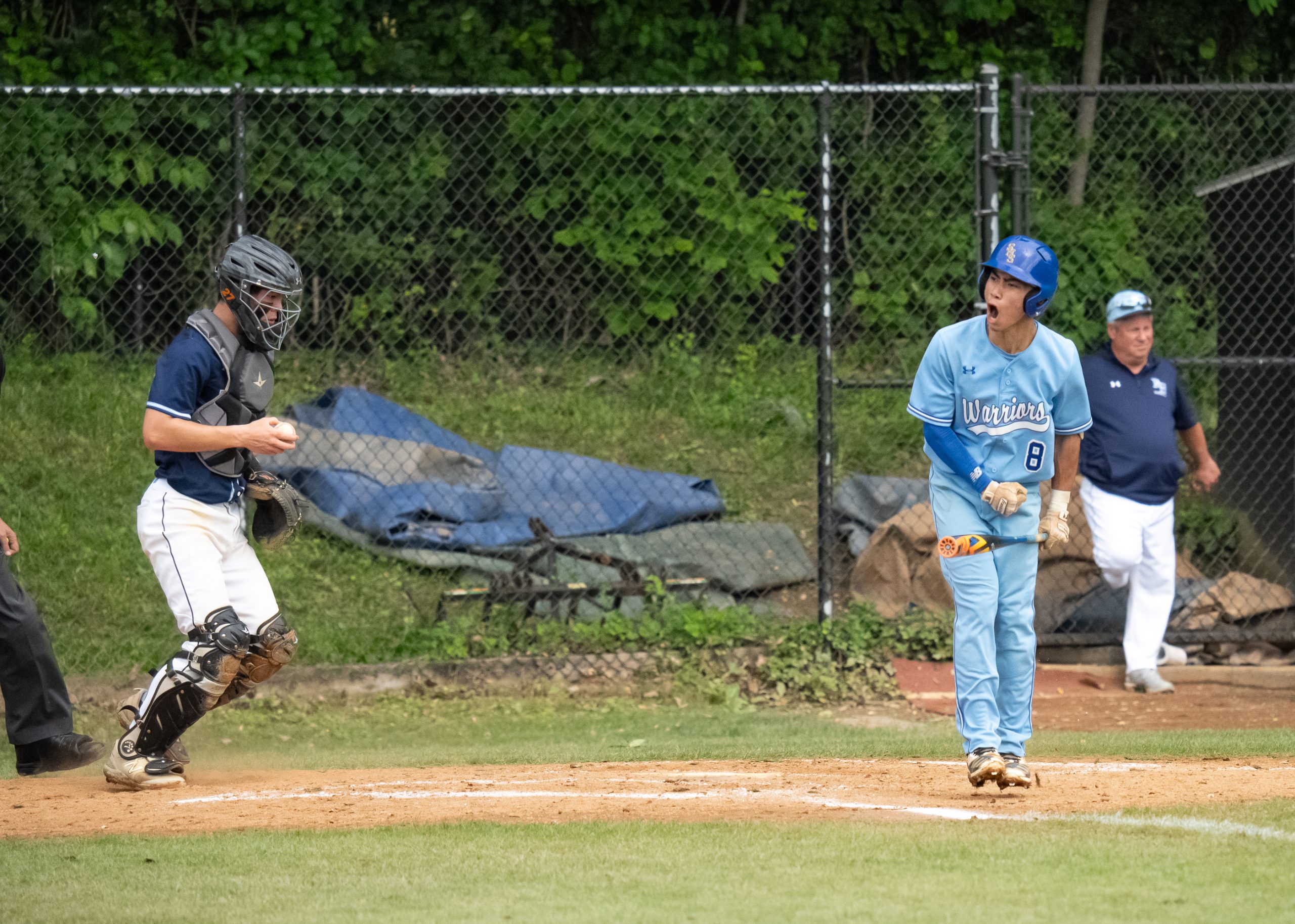 May 16, 2024 Sherwood #8, Jacob Bagania, celebrates his ball...