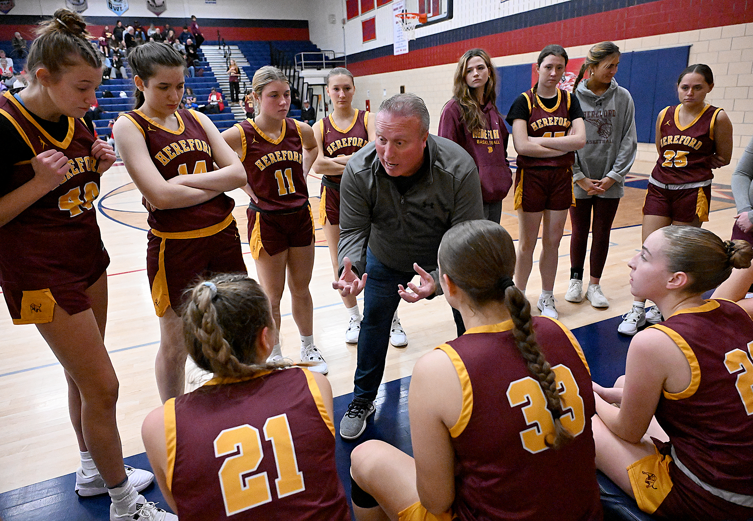 Hereford girls varsity basketball head coach, Ray Burrows. Hereford vs...