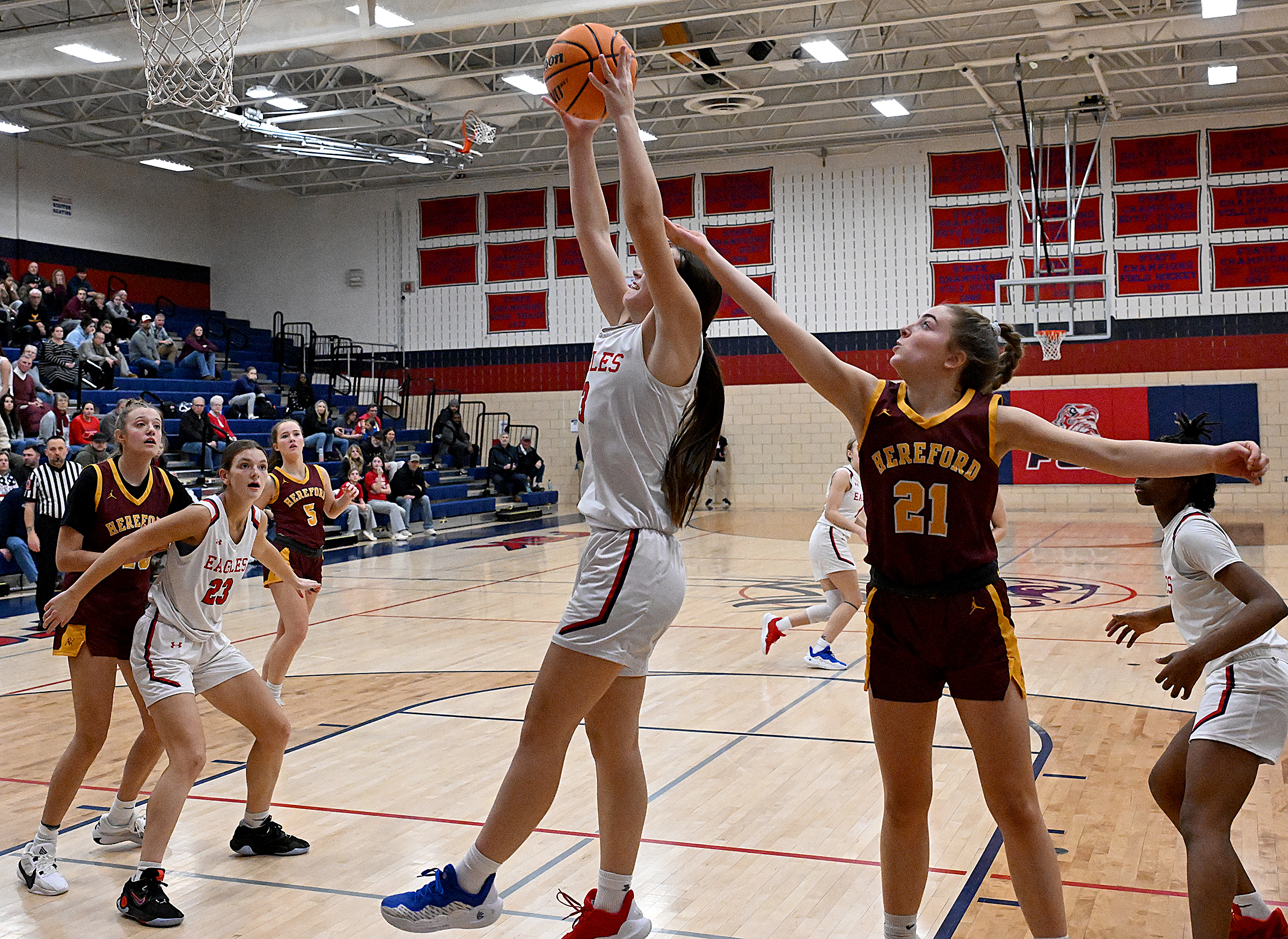 FSK #3, Abby Rieger pulls down a rebound in the...
