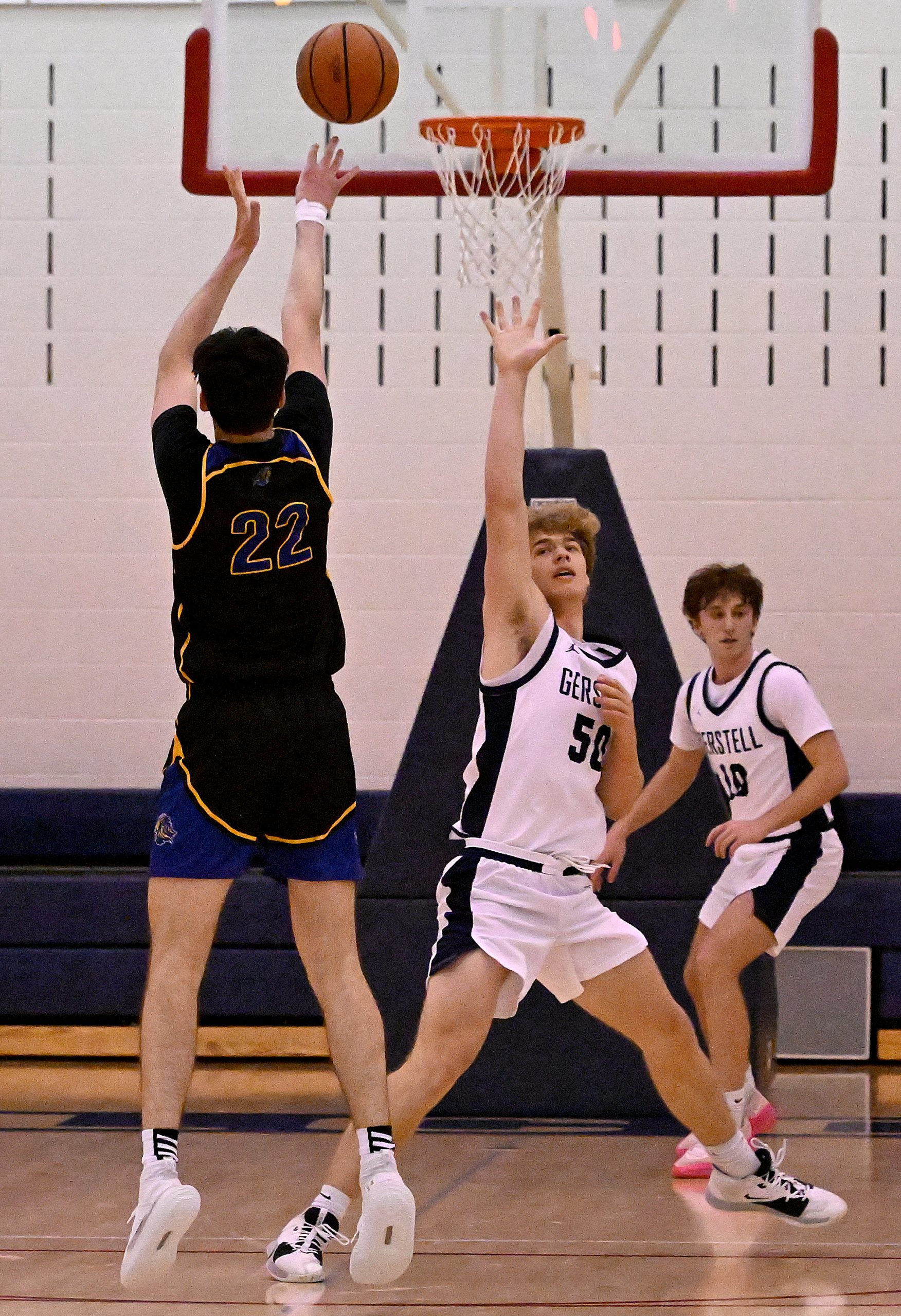 Liberty #22, Ethan Hart, sinks a three in the 1st...