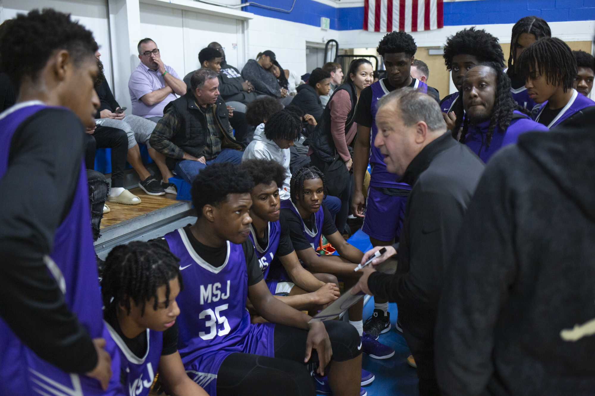 Mount Saint Joseph Gael’s strategize between quarters during the game...