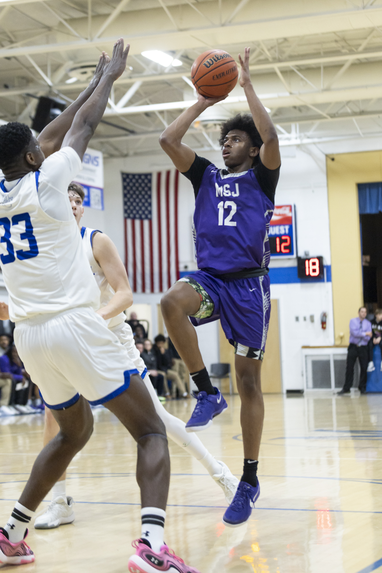 Mount Saint Joseph’s Joe Green pulls up for a shot...