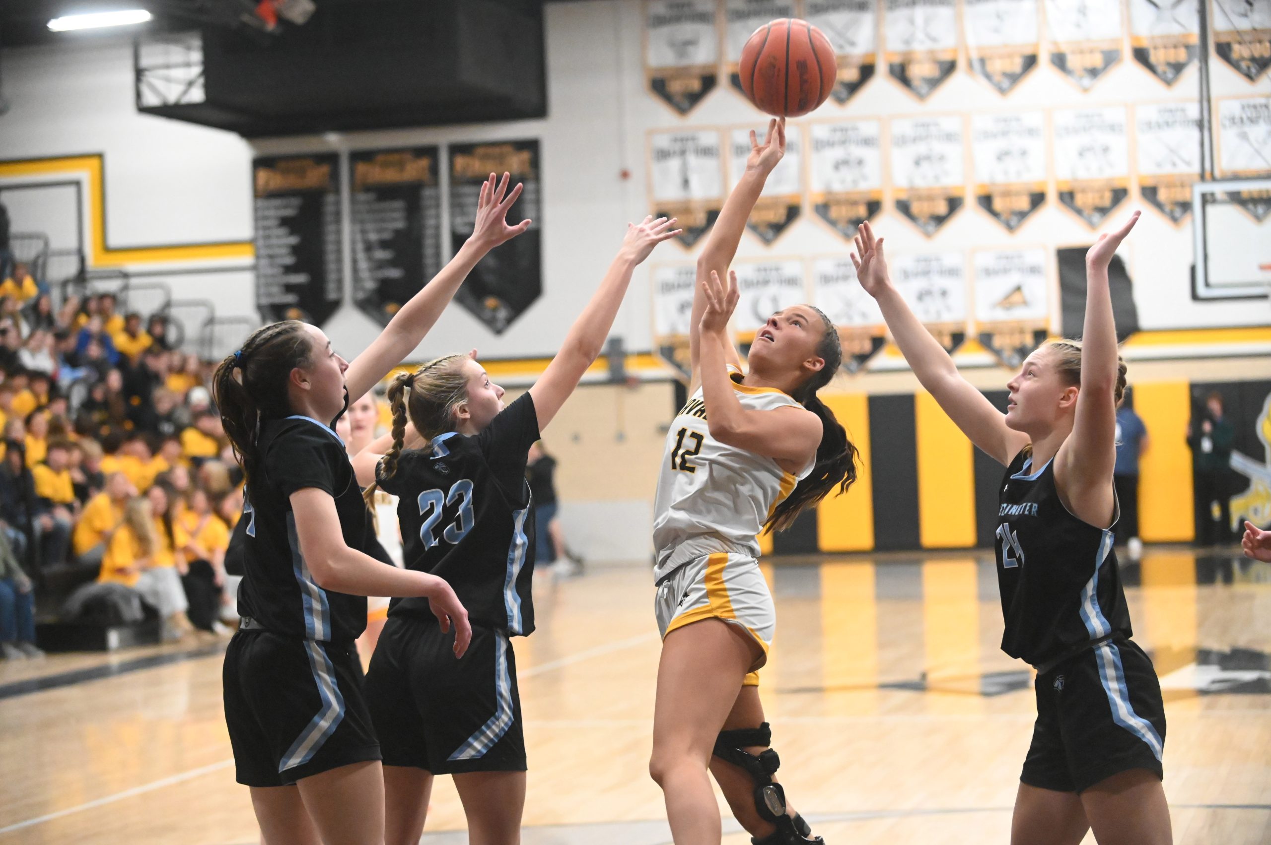 South Carroll's Caden Curtin gets a shot off in the...