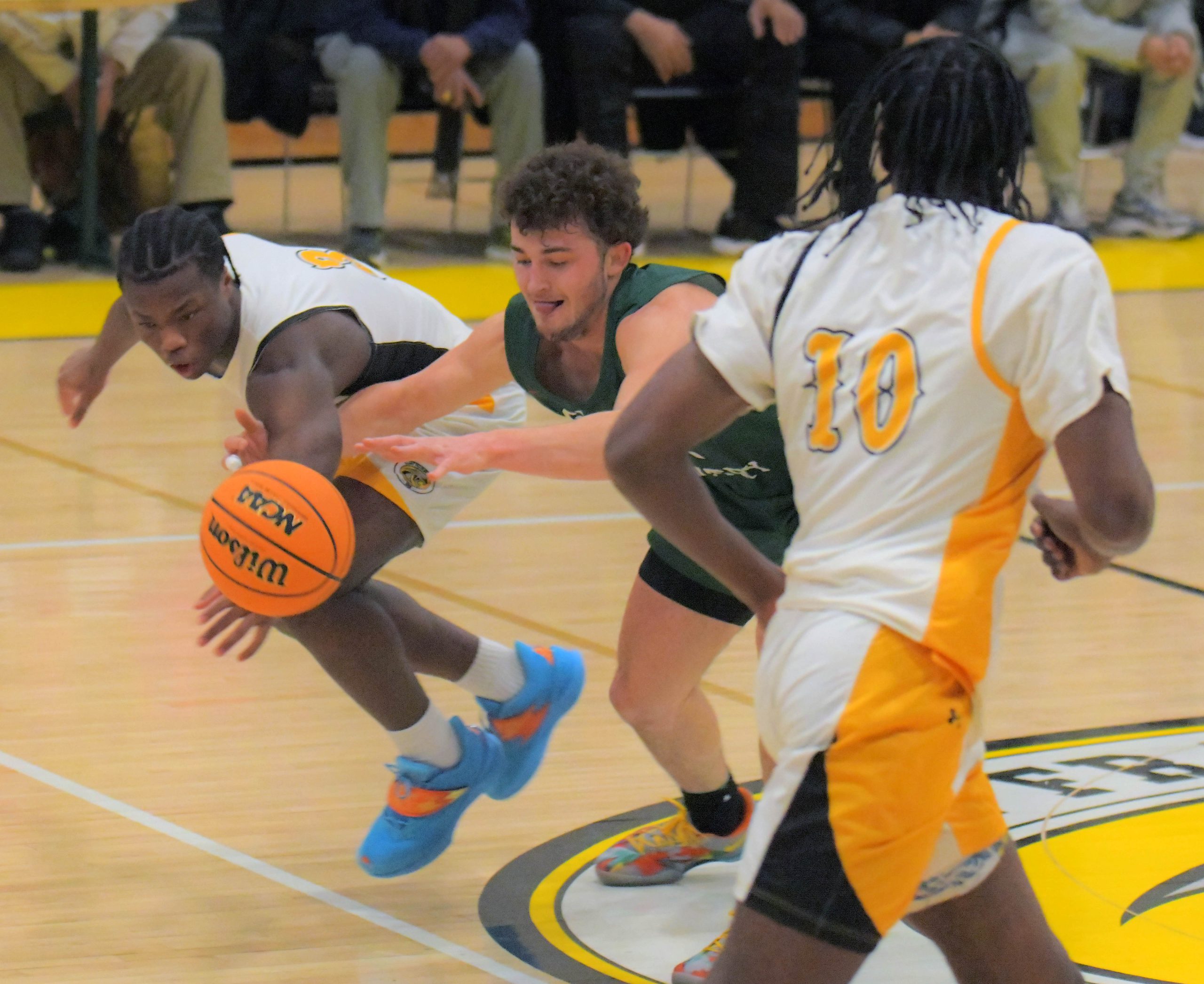 St. Frances Academy Panthers point guard Kamauri Lawson gets fouled...