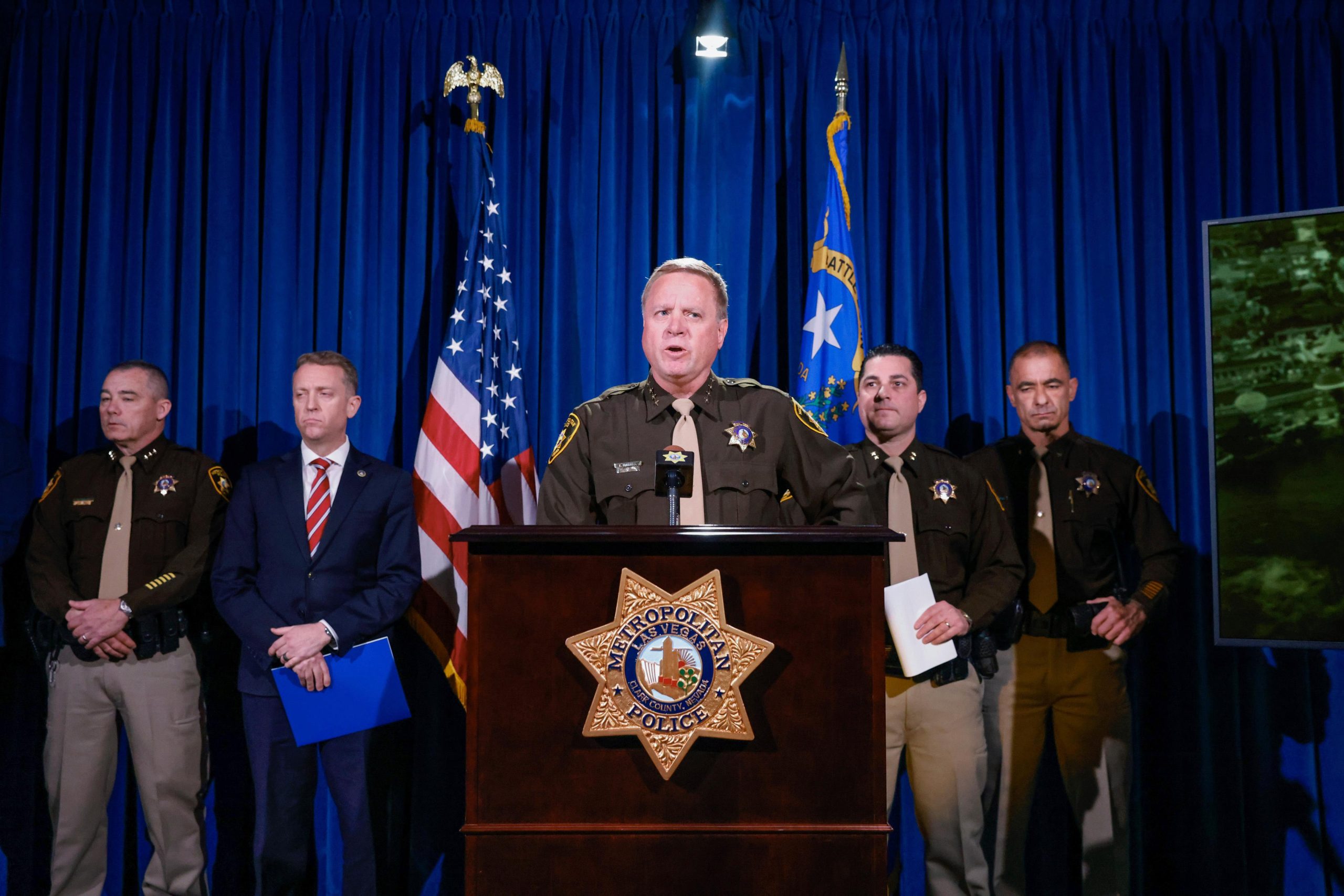 Sheriff Kevin McMahill speaks at a press conference on Thursday,...