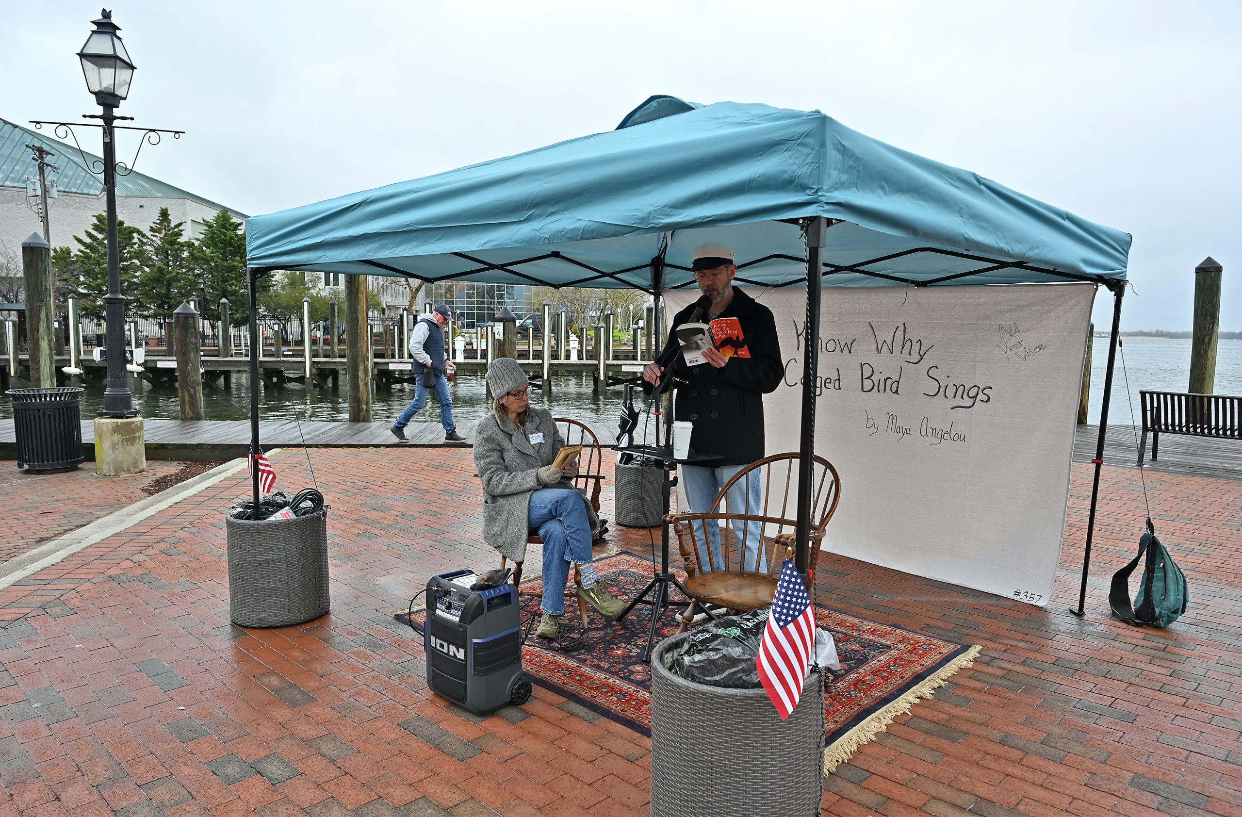 Ben Thompson reads a chapter from the book as Tracey...
