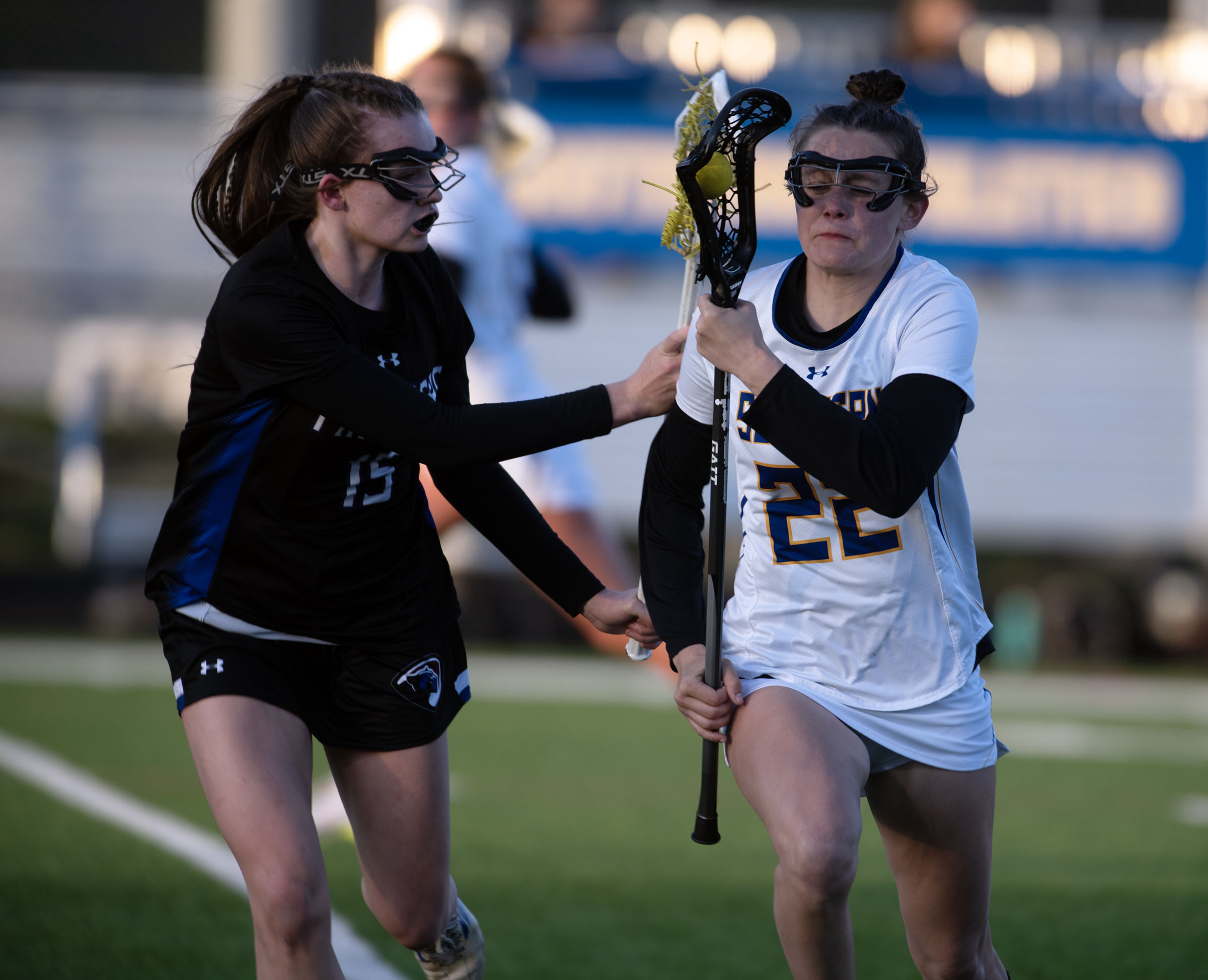 April 9, 2025- Southern’s Cecelia Rock, right, moves the ball...