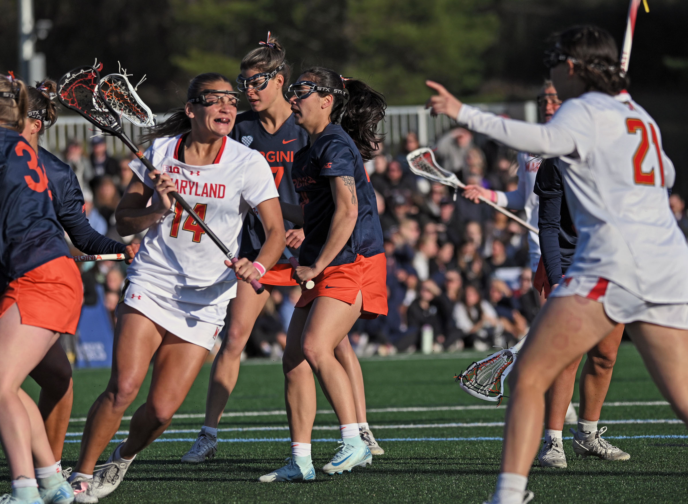 Maryland’s Kori Edmondson, left,, celebrates after scoring in the first...