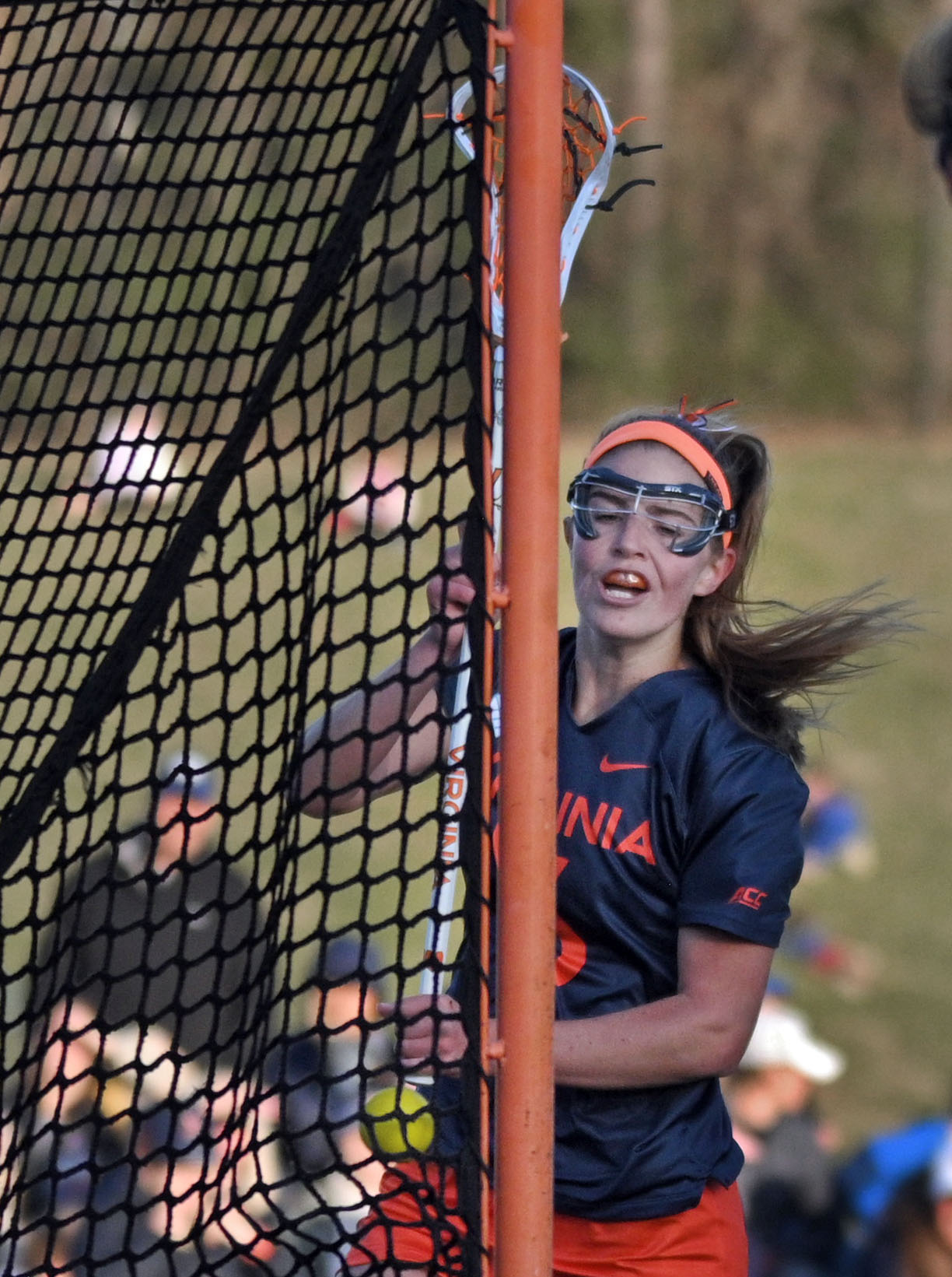 Virginia’s Madison Alaimoreacts after scoring against Maryland in the second...