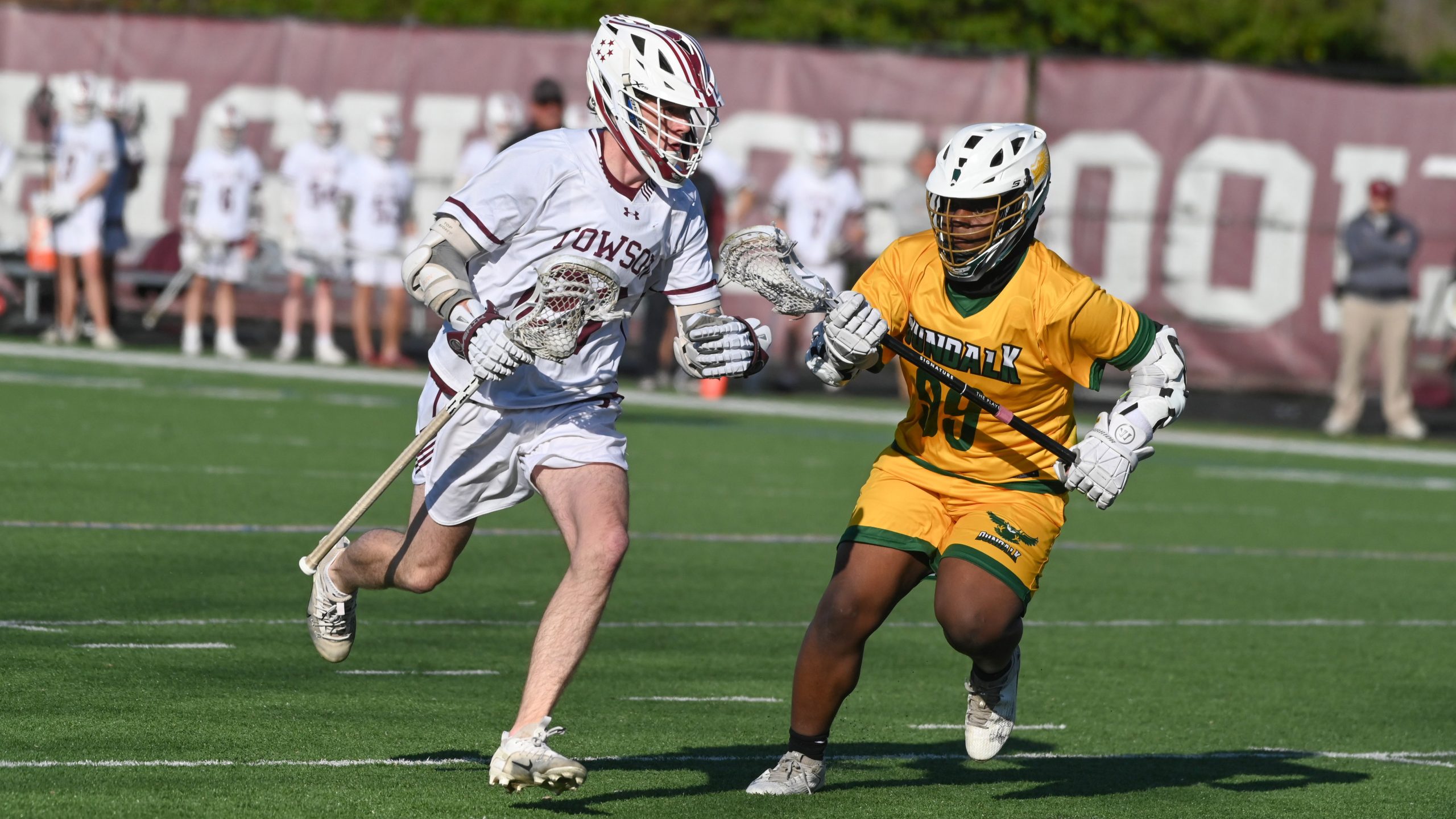 Towson's Liam Hudson controls the ball as Dundalk's Jered Reine...