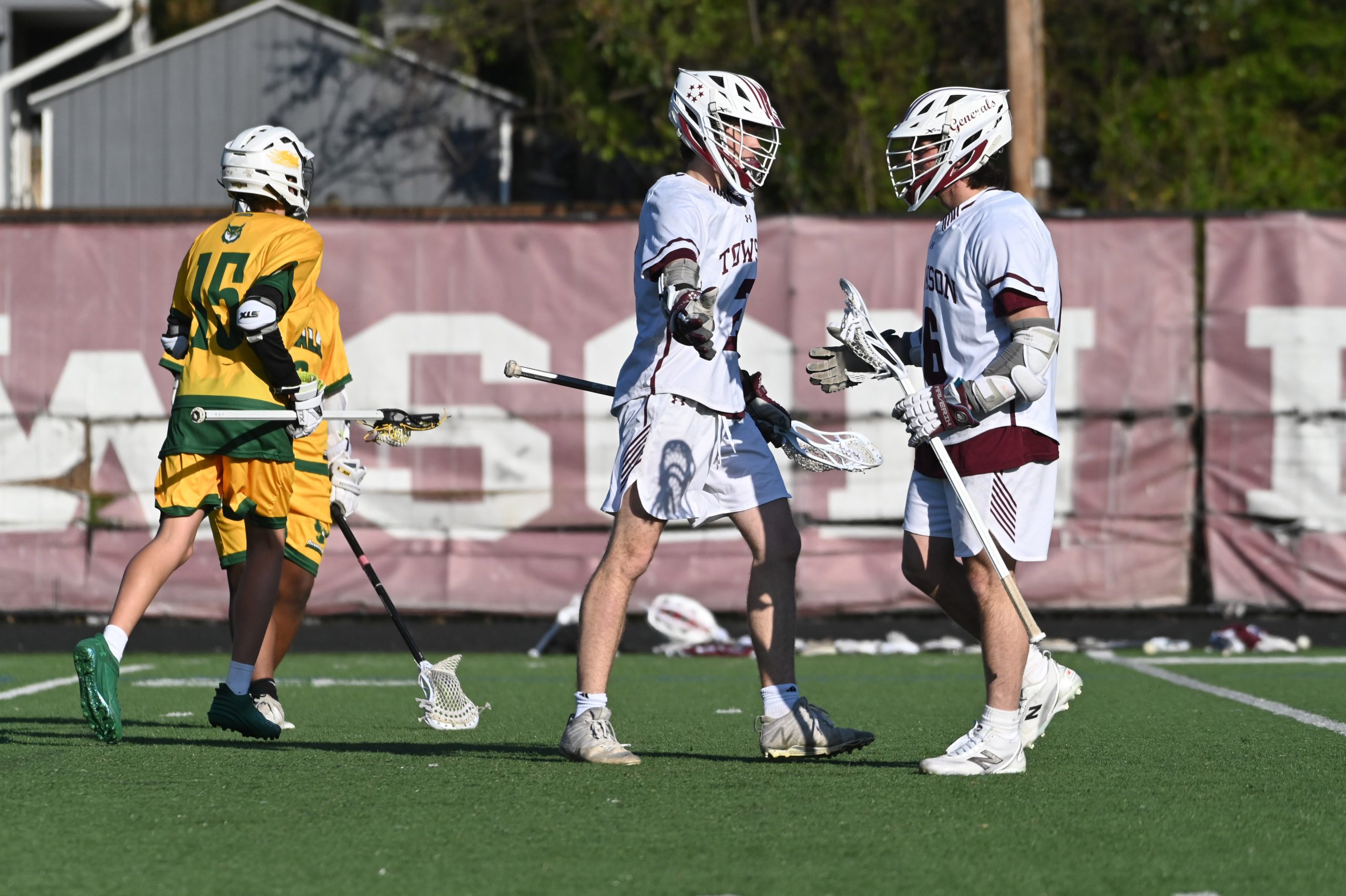 Towson's Alex Tyler, right, and Ethan Richards celebrate a goal...