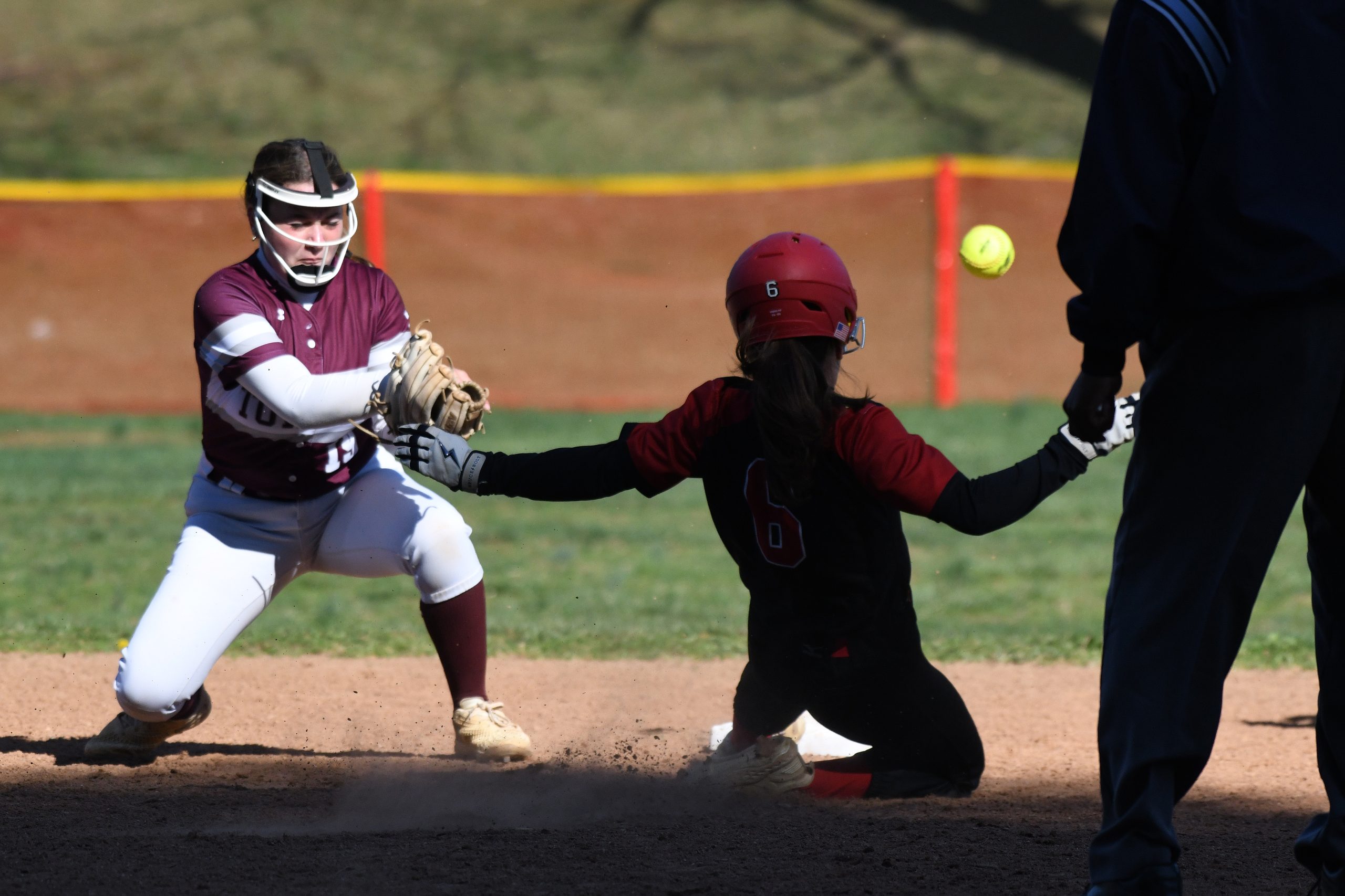 Grace Cheevers, Towson, is not able to catch a throw...