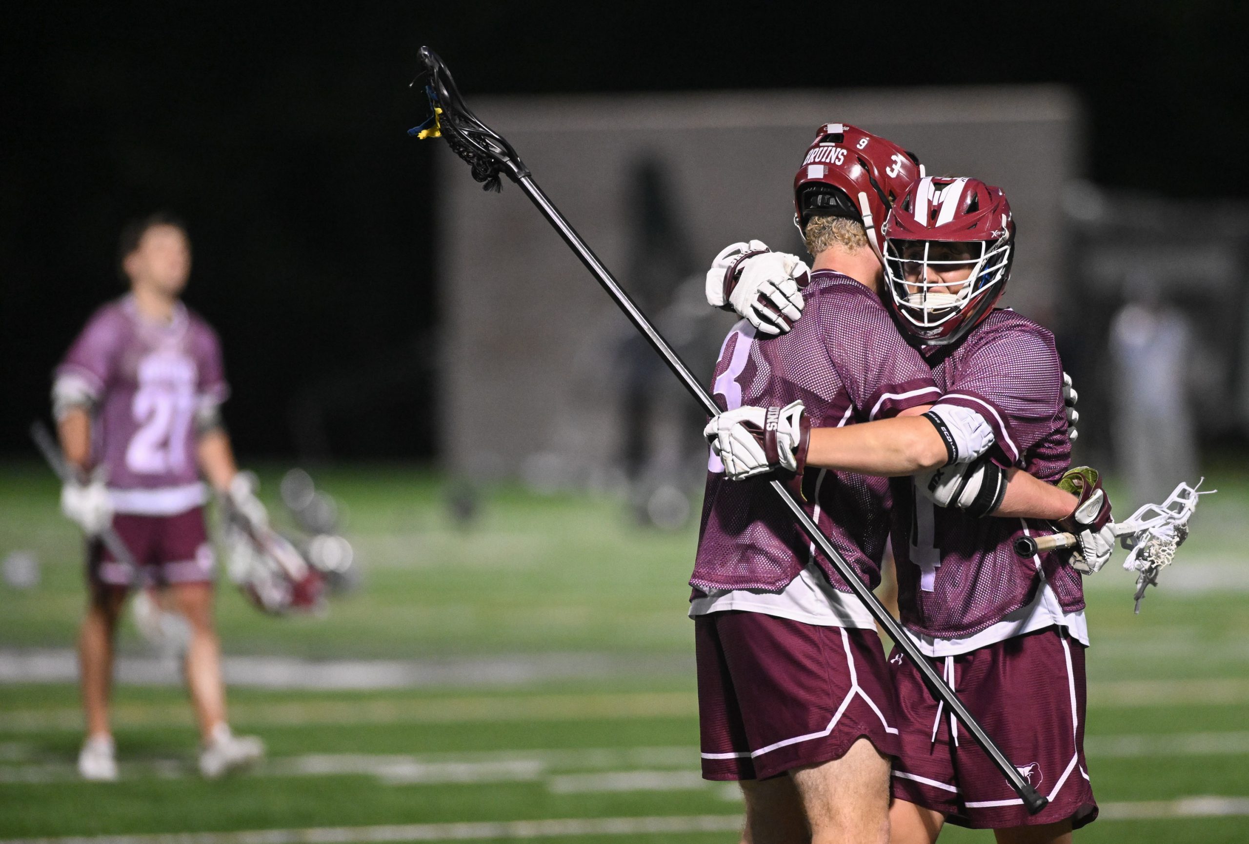 Broadneck’s Carson Pierce, left, and Noah Yoder embrace after losing...