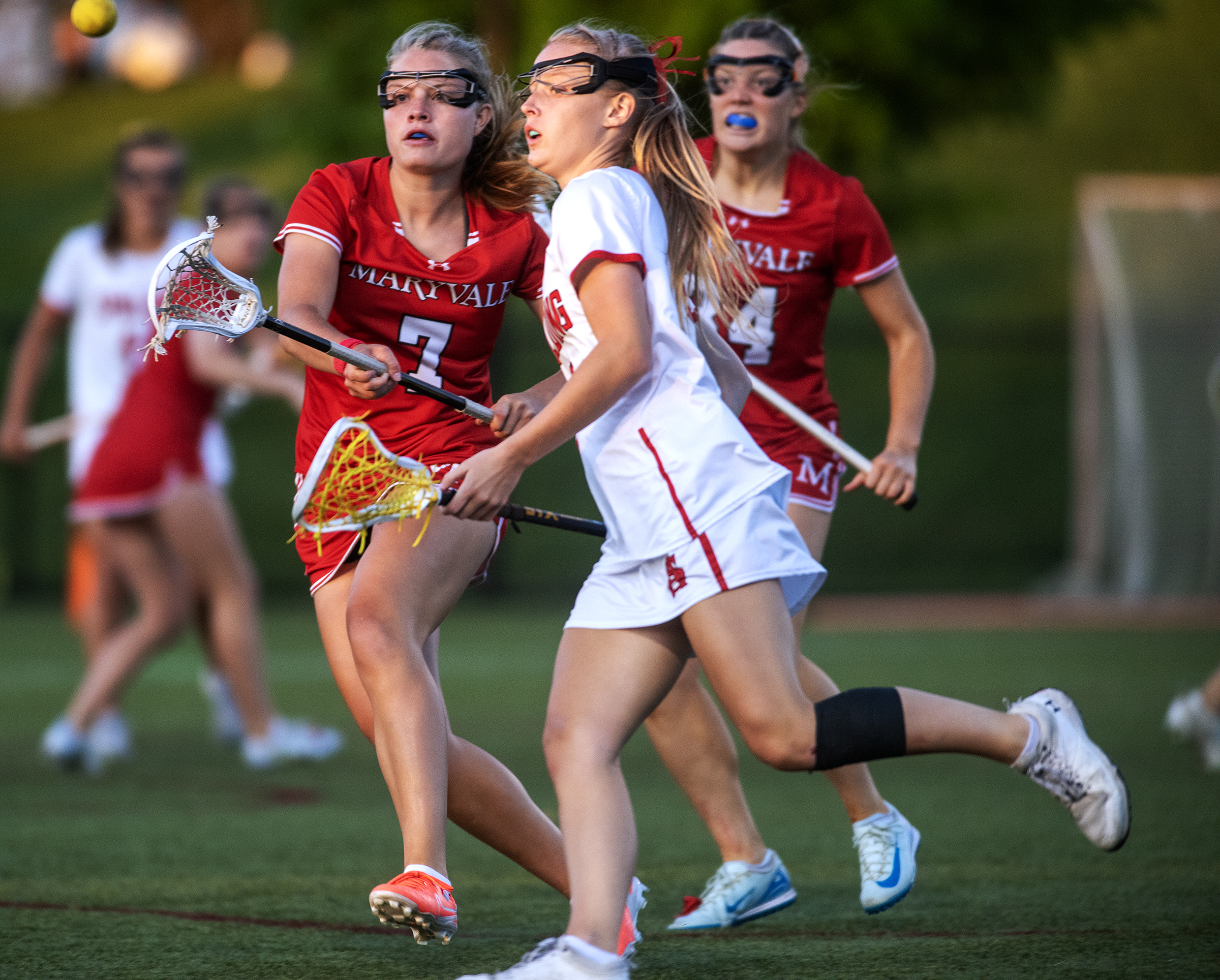 May 9, 2025-Maryvale’s Avery Weetenkamp, left, and Spalding’s Sam Collins...