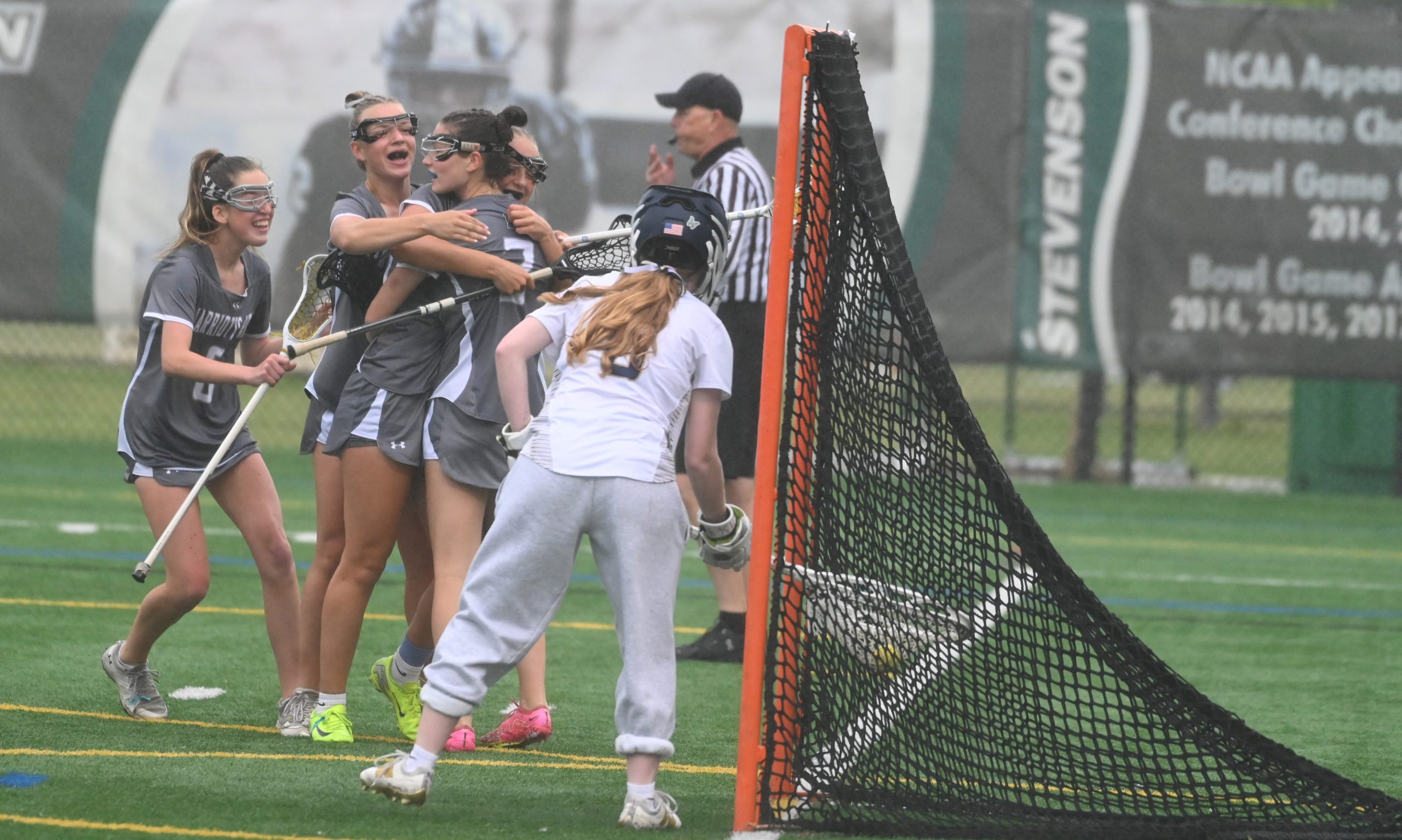 Marriotts Ridge players celebrate a goal against Severna Park during...