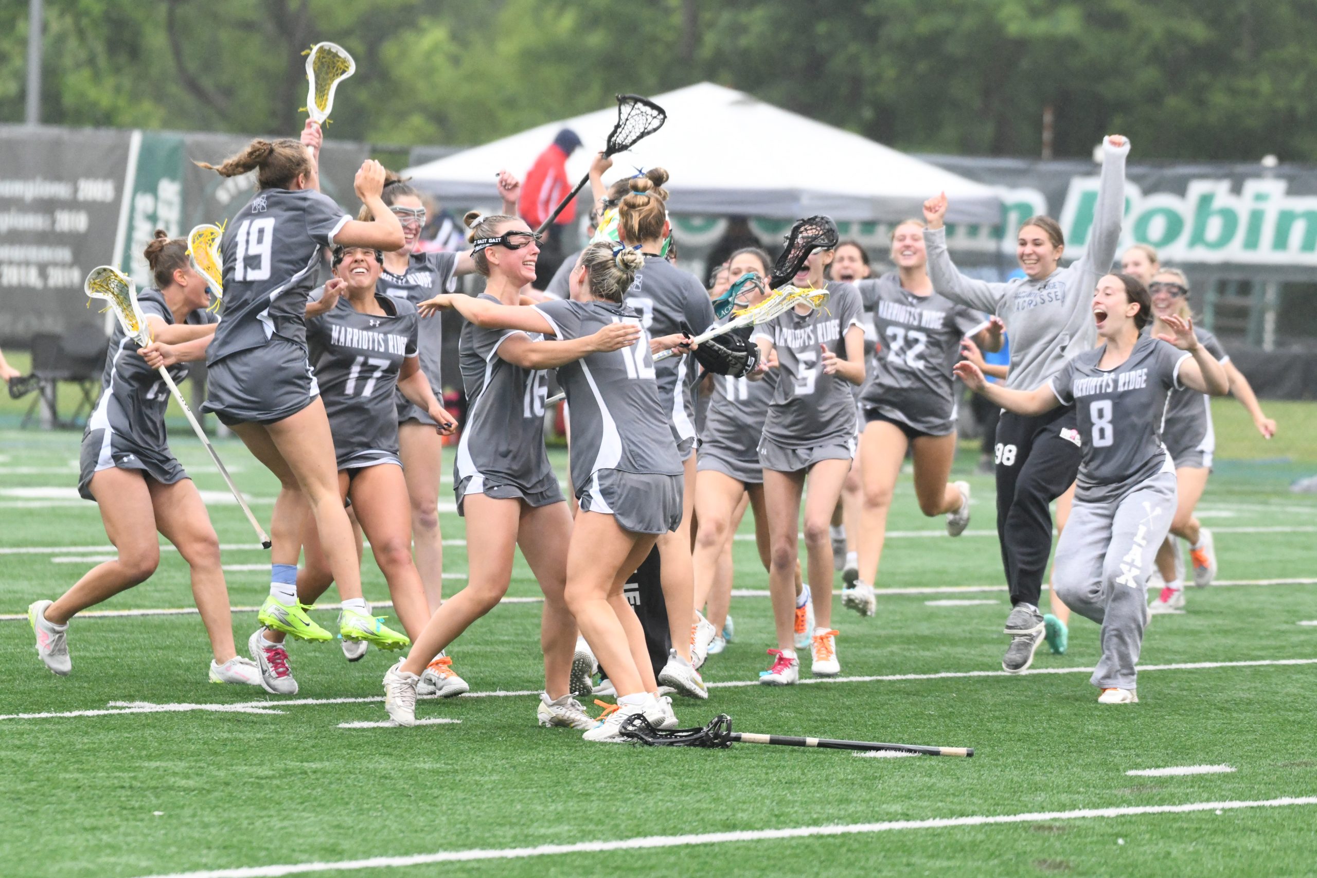 Marriotts Ridge players celebrate their win over Severna Park during...