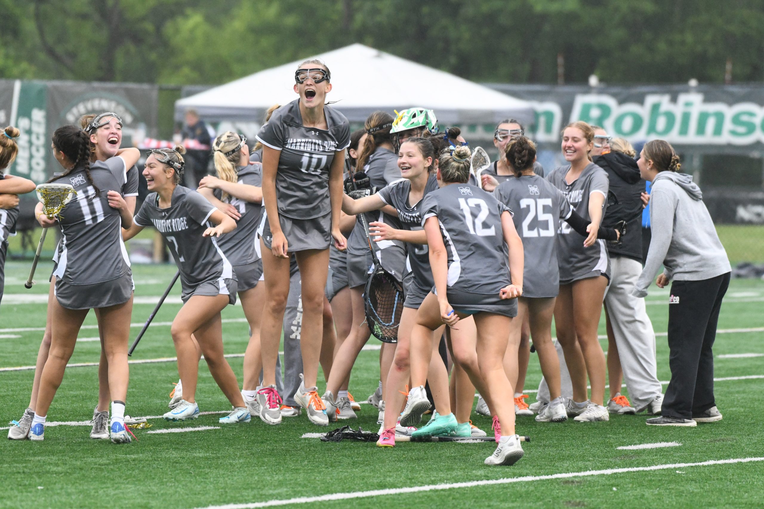 Marriotts Ridge players celebrate their win over Severna Park during...