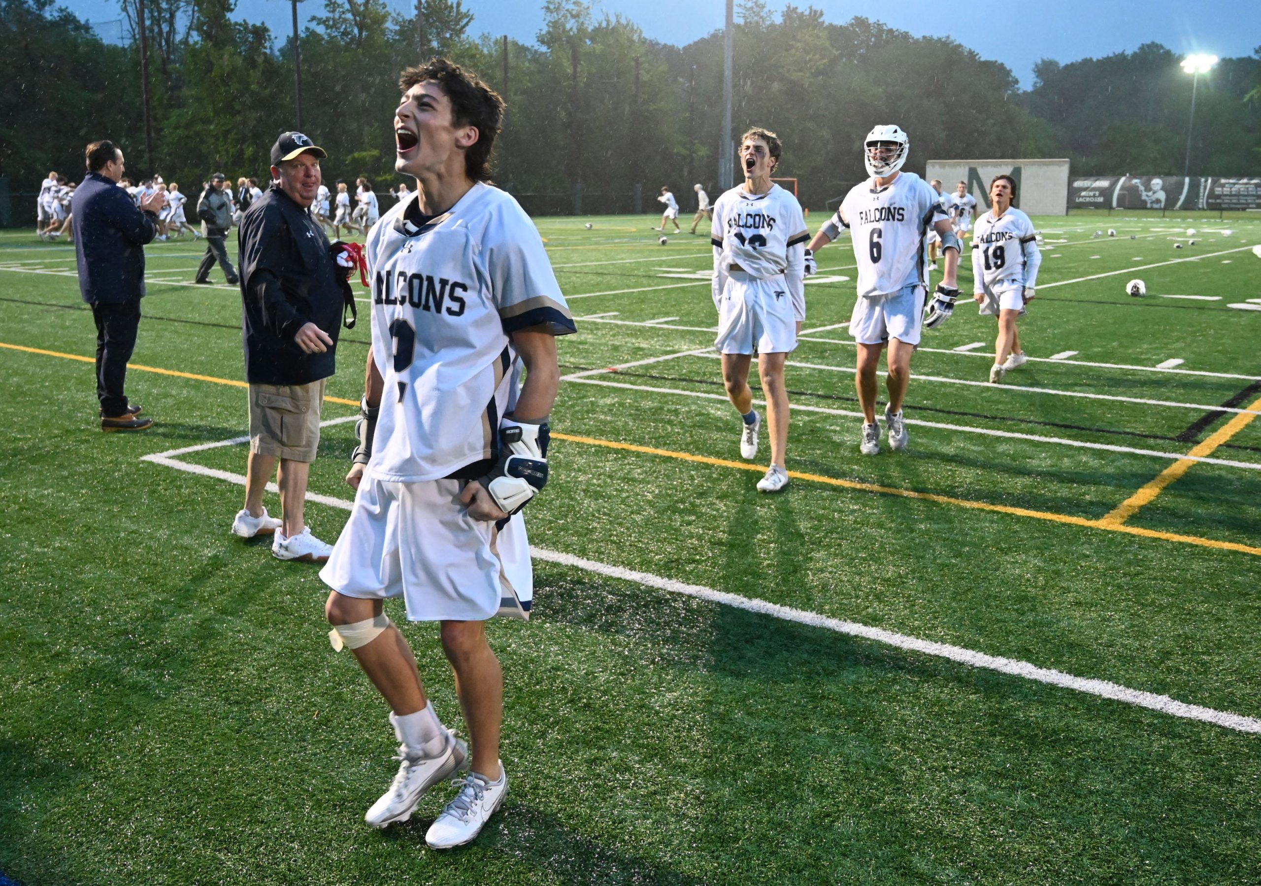 Severna Park’s Timmy Sullivan celebrates after the team defeated Towson...