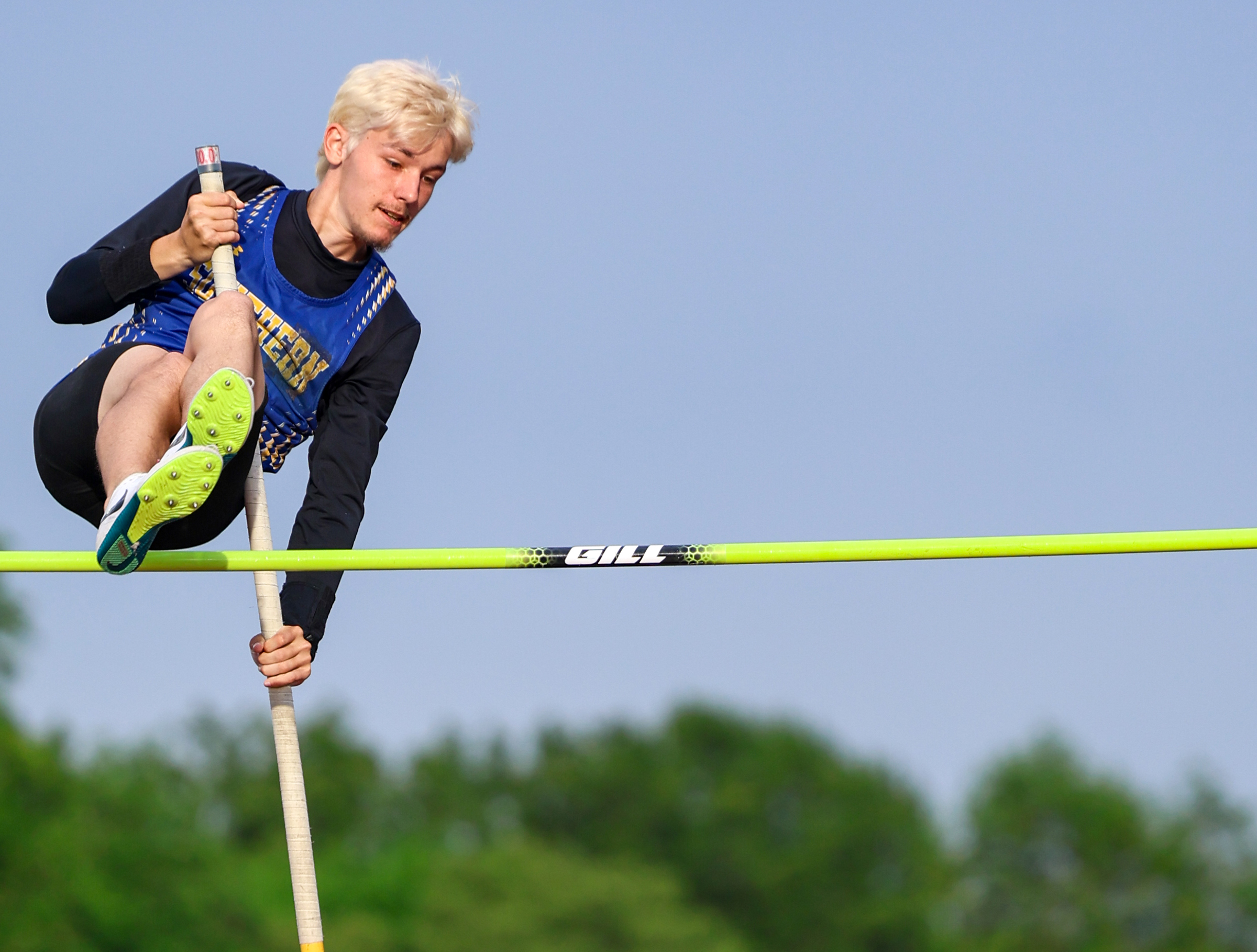 Colin Brumley, Southern, competes in pole vault. Anne Arundel County...