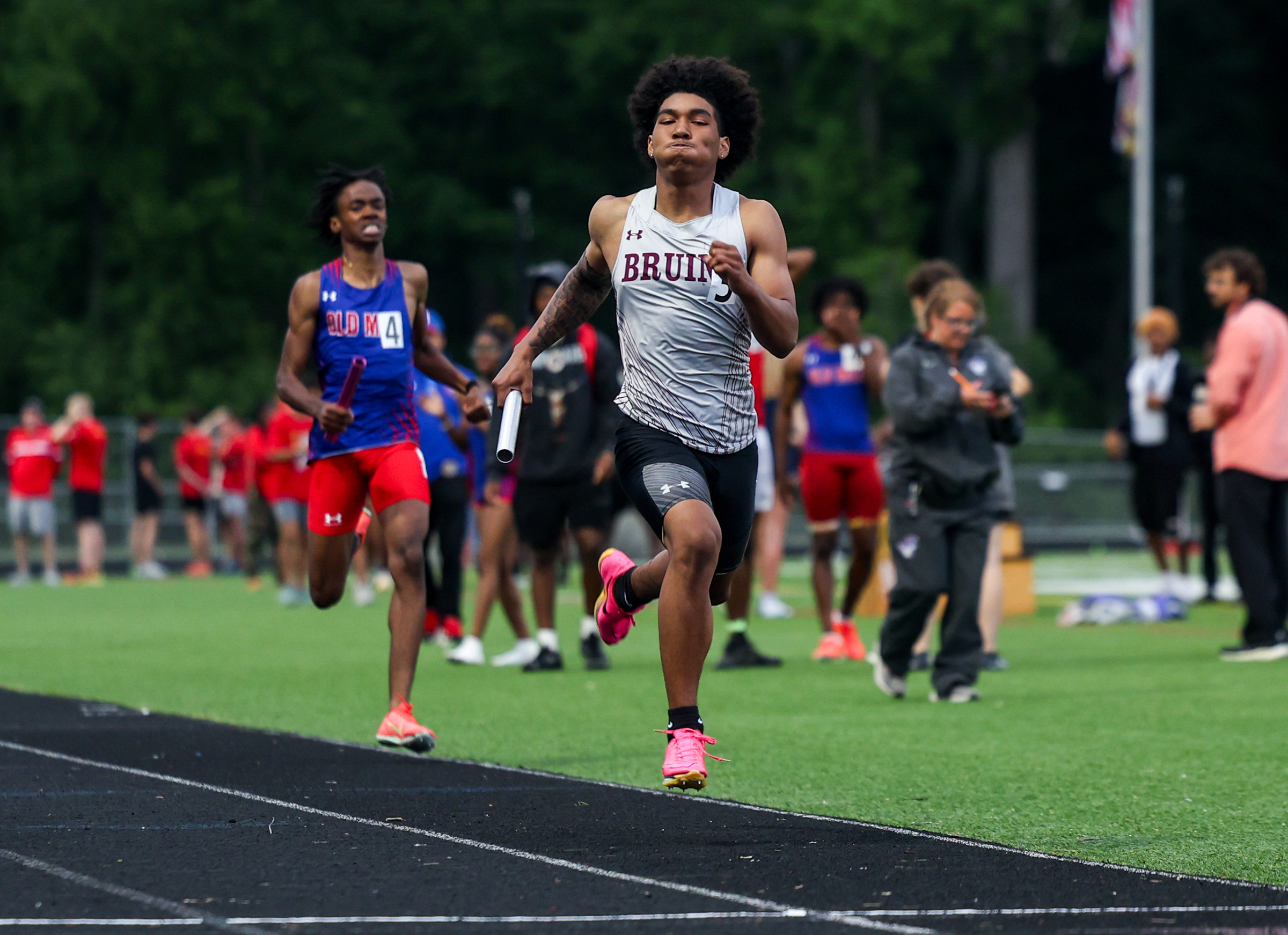 Ethan Watkins, Broadneck, finishing in 4x400mr. Anne Arundel County Track...