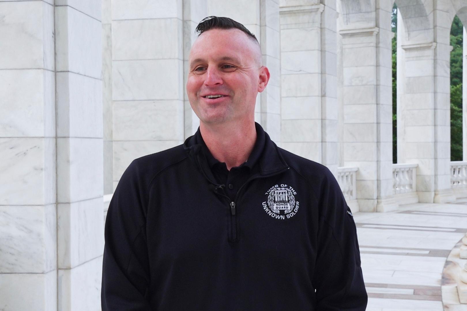 Army Sgt. 1st Class Andrew Jay speaks during an interview...