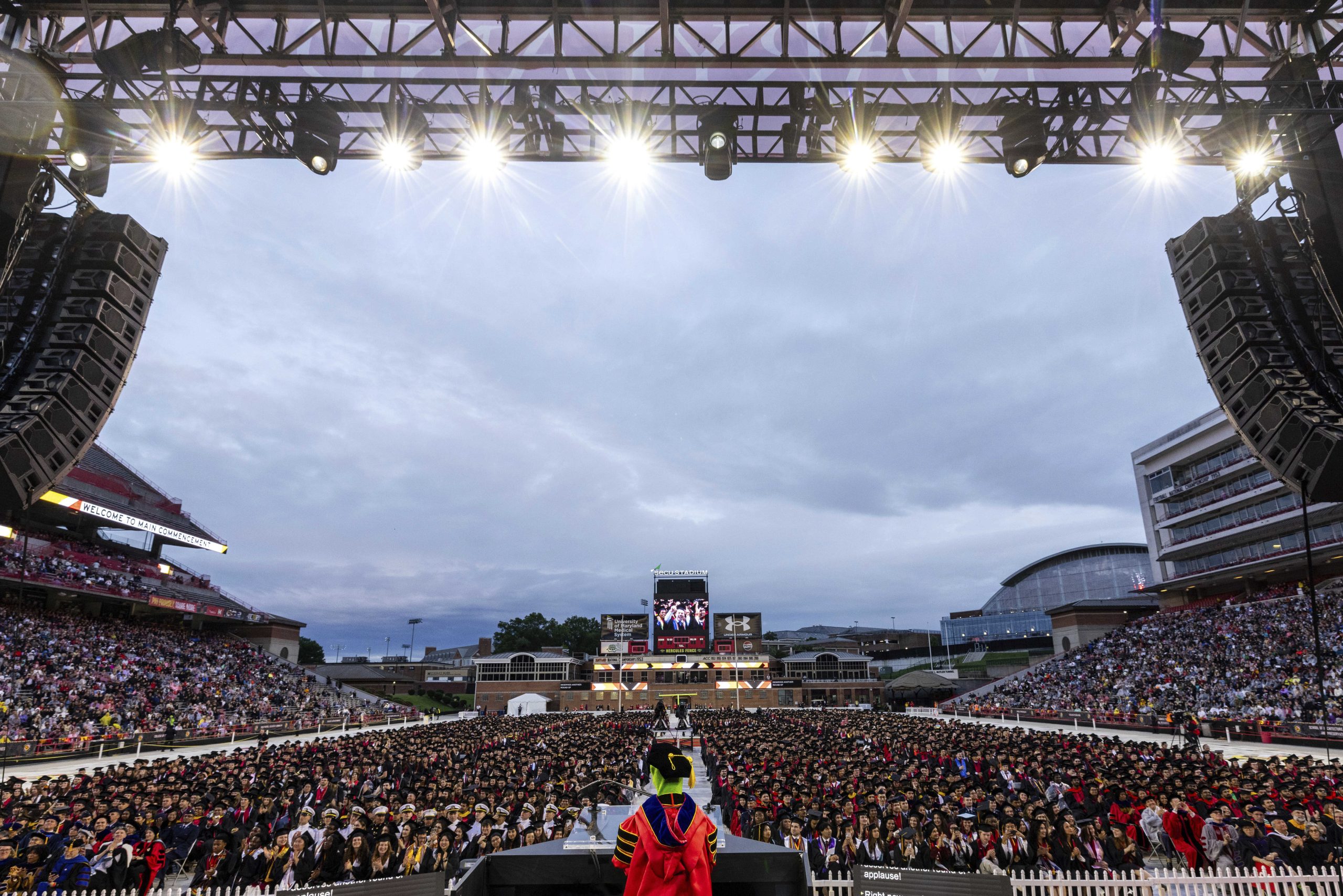 Kermit the Frog speaks during University of Maryland's commencement ceremony...