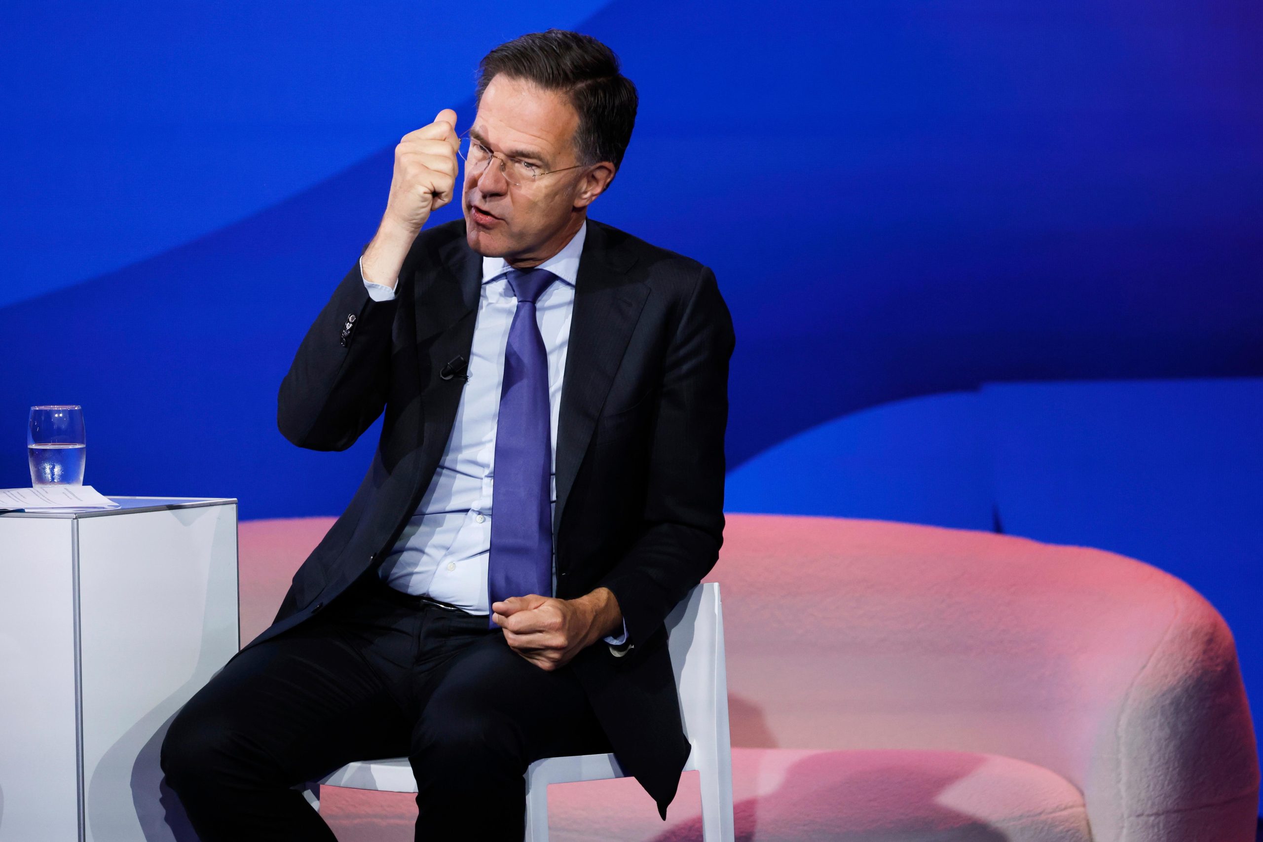 NATO Secretary General Mark Rutte addresses the audience at the...