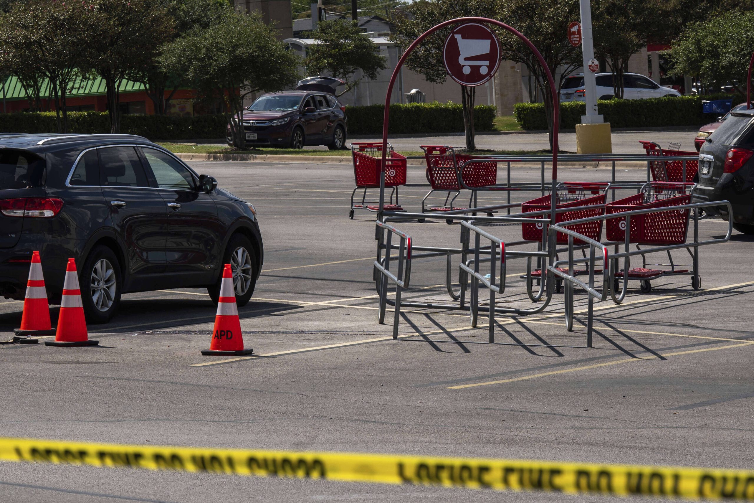 Evidence is seen marked as law enforcement investigates a shooting...