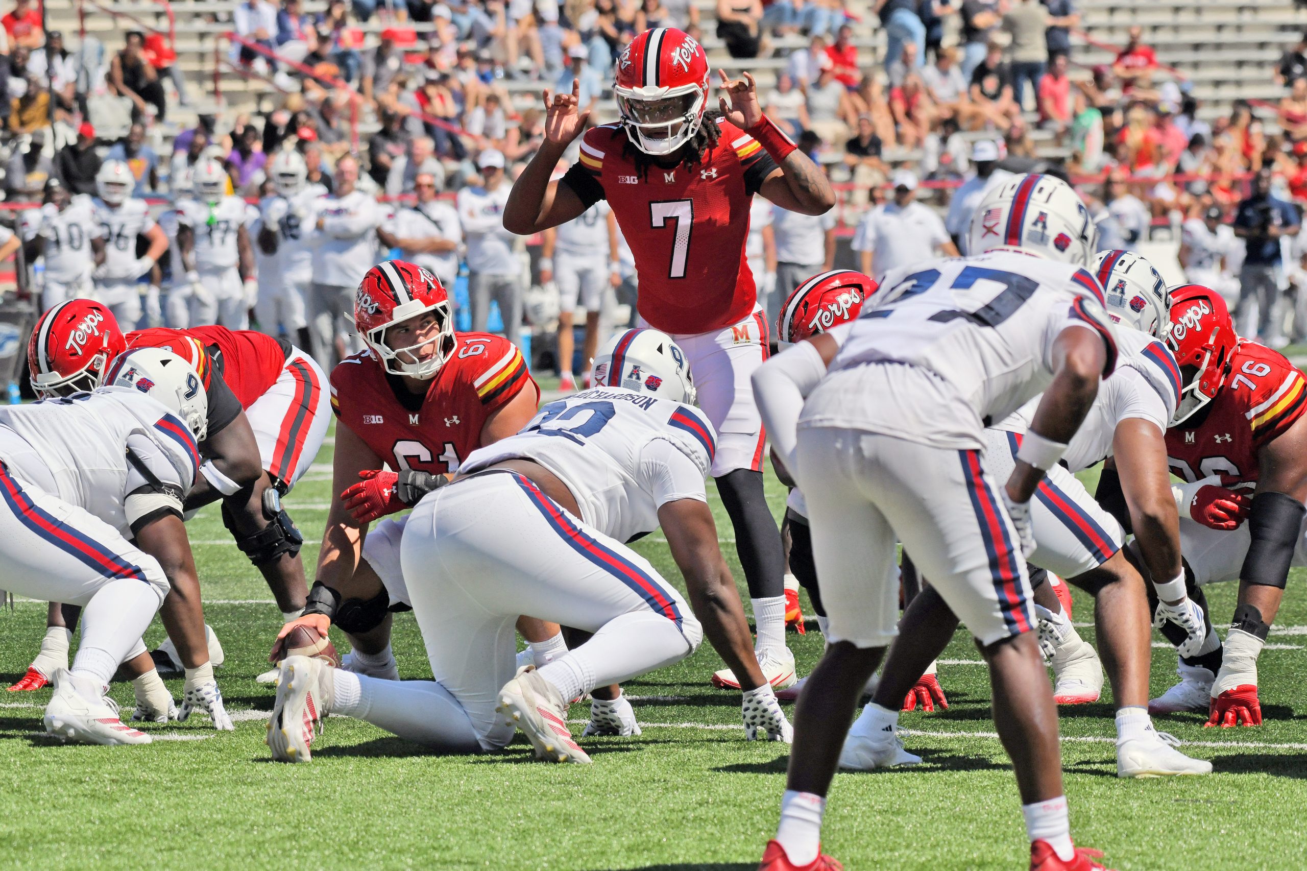 Aug 30, 2025: Maryland QB Malik Washington calls the play...