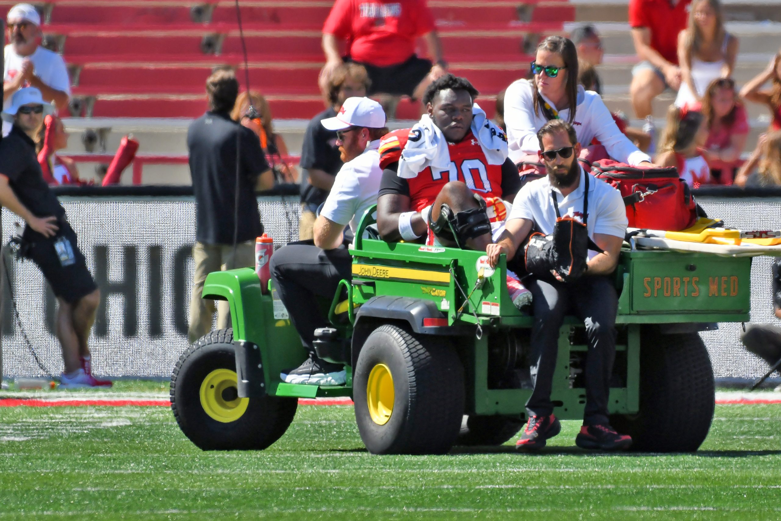 Aug 30, 2025: Maryland’s Jaylen Gilchrist is carted off the...