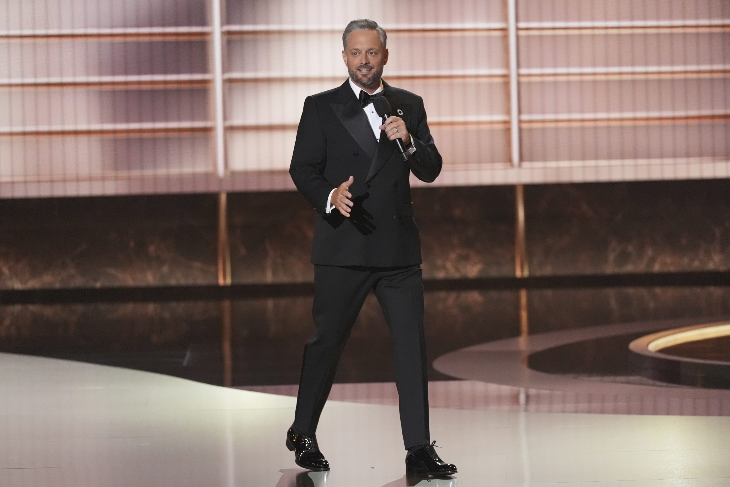 Host Nate Bargatze speaks during the 77th Primetime Emmy Awards...