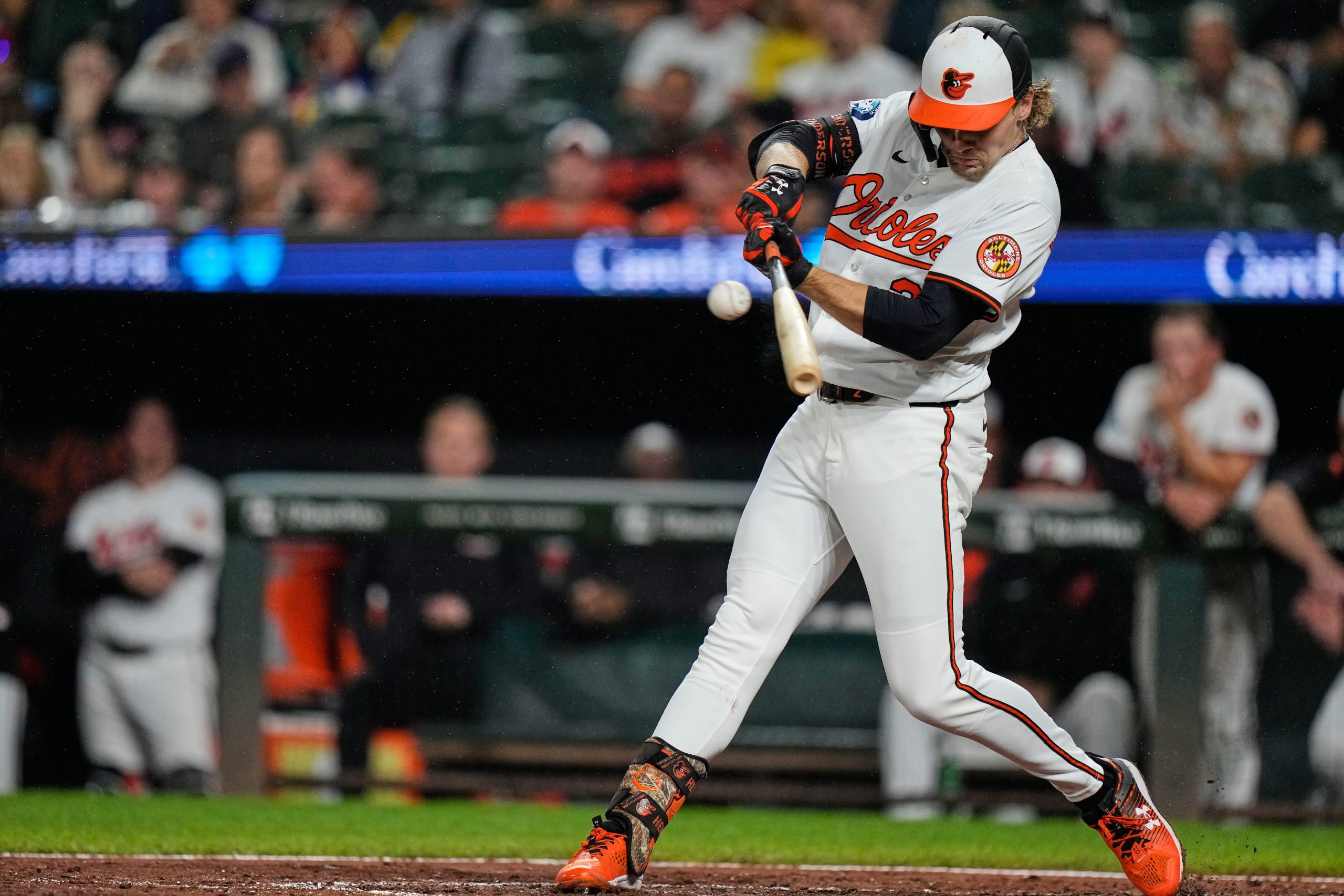 Baltimore Orioles' Gunnar Henderson hits an RBI single during the...
