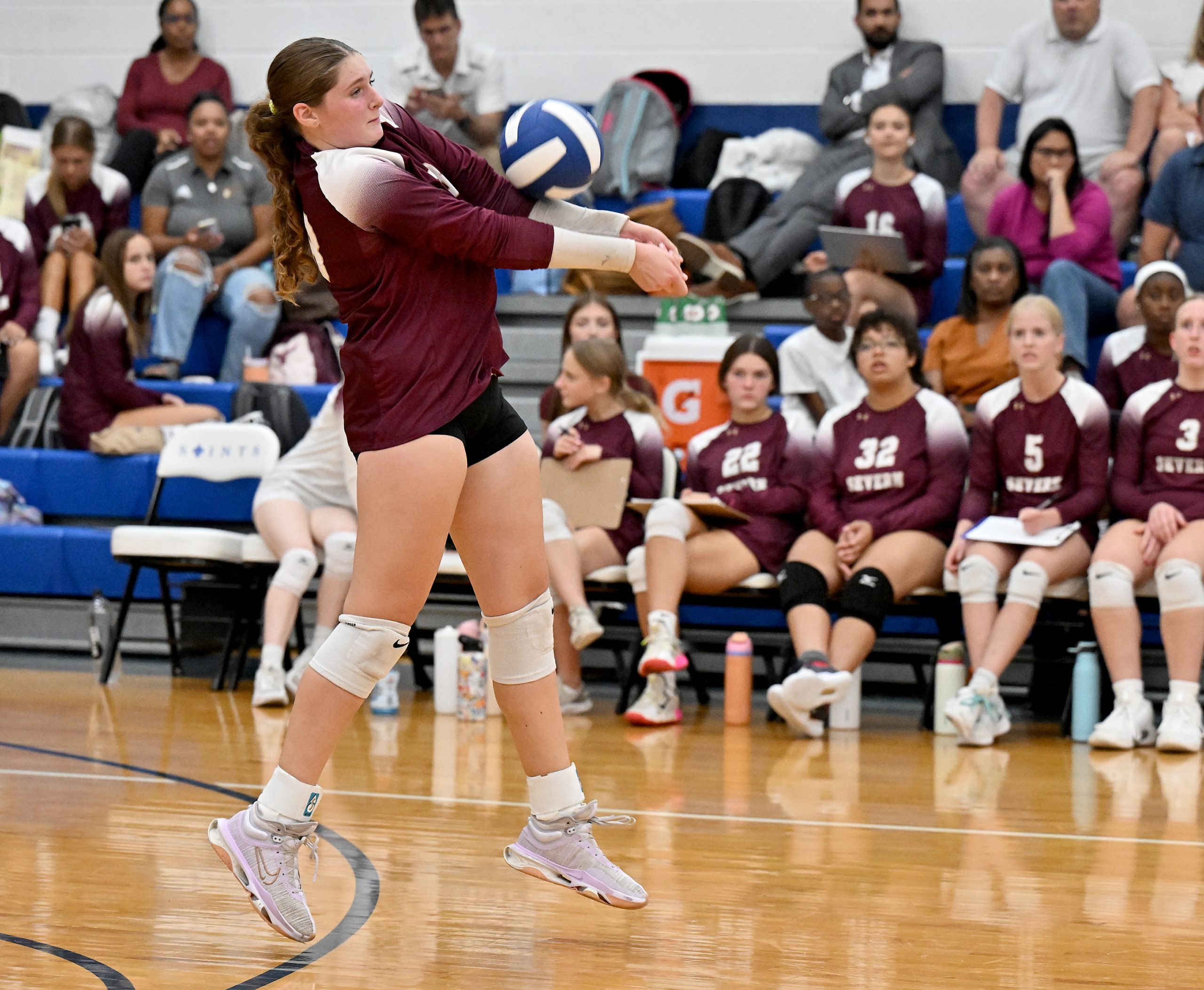 Shae Donnelly digs the ball for Severn. Shae Donnelly is...