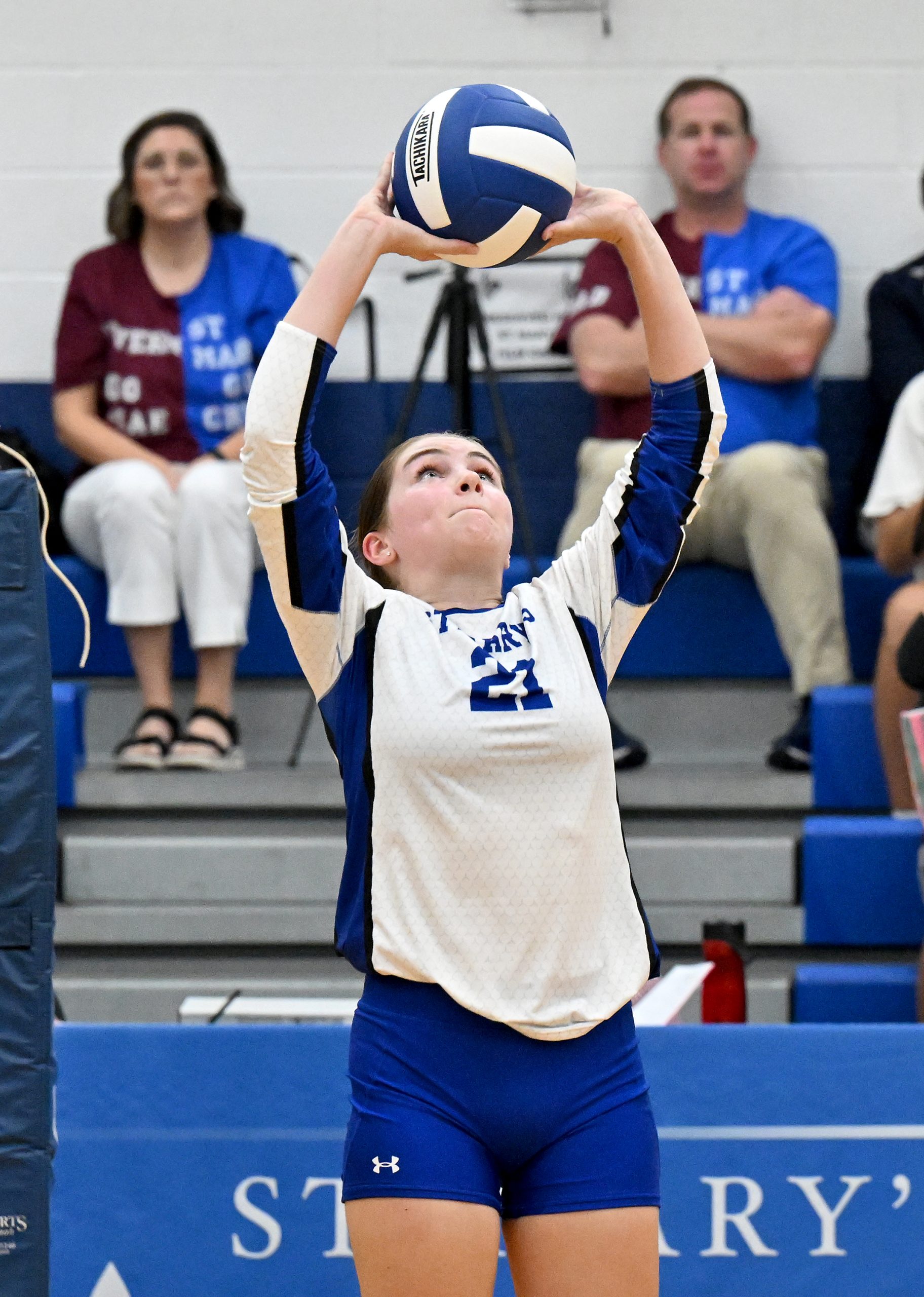 Chloe Donnelly sets the ball for St. Mary’s with her...