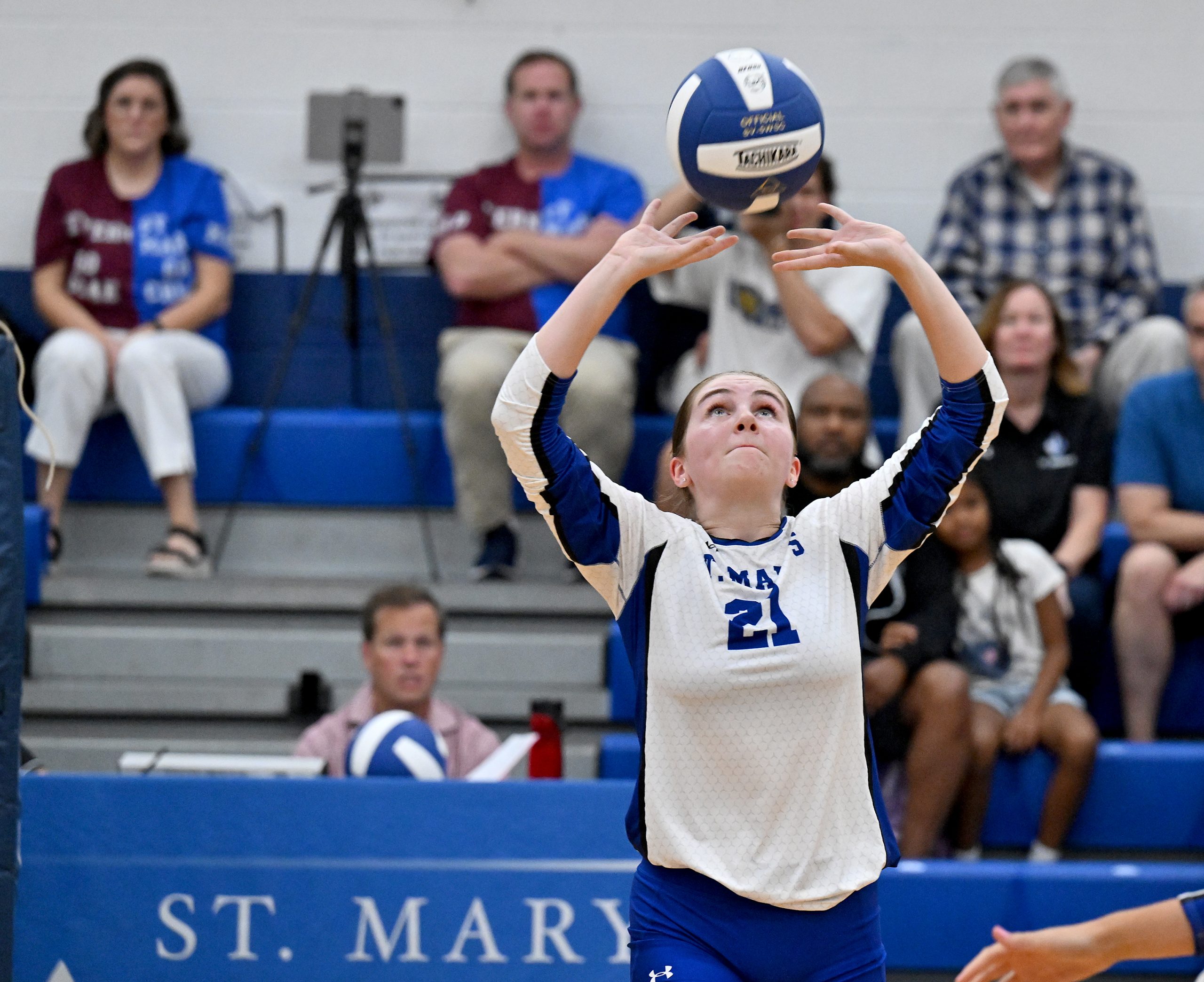 Chloe Donnelly sets the ball for St. Mary’s with her...