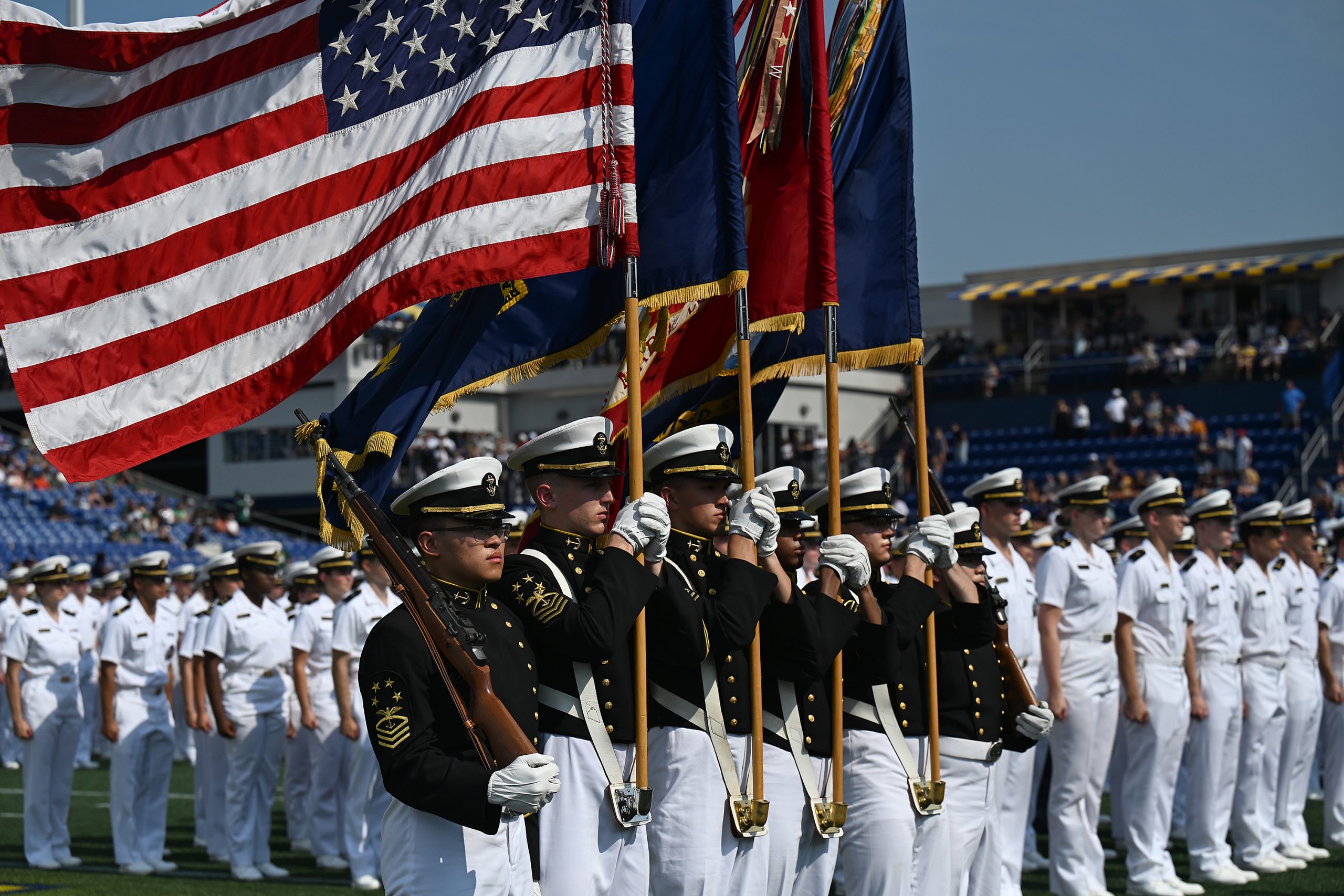 The Naval Academy Color Guard during the March-On. The Navy...