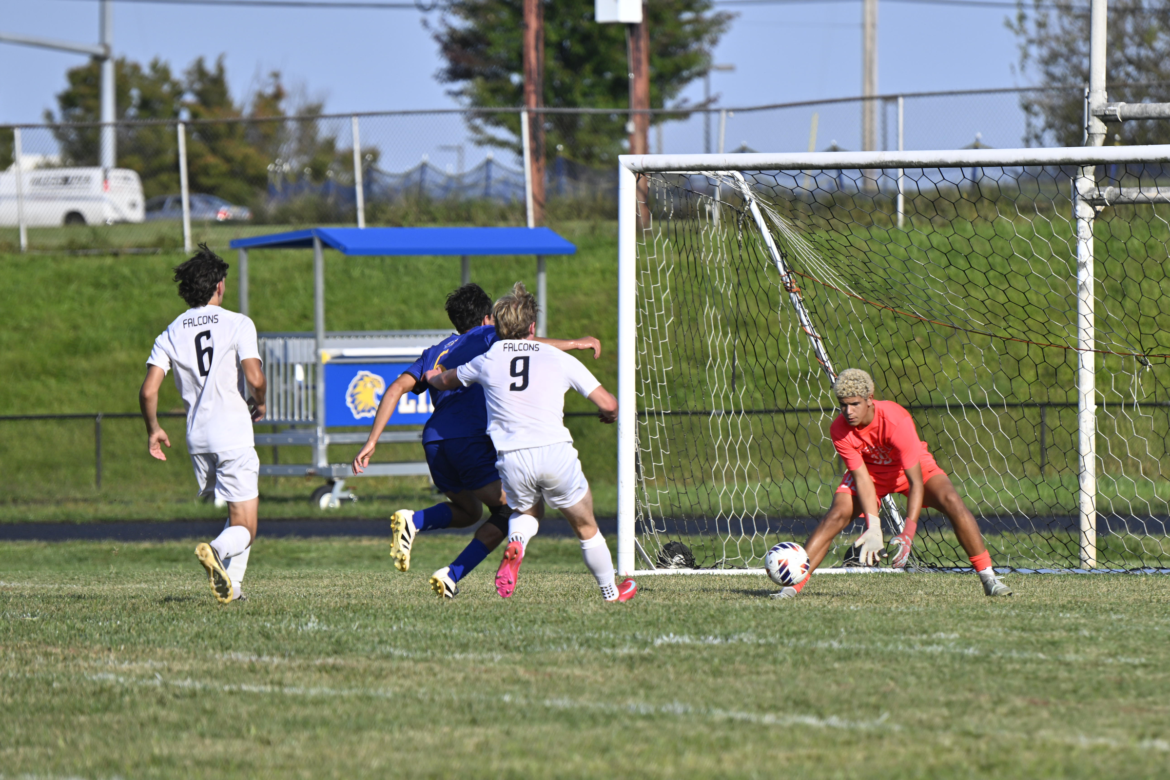 Gerstell goalie Preston Harris grabs the ball during a soccer...